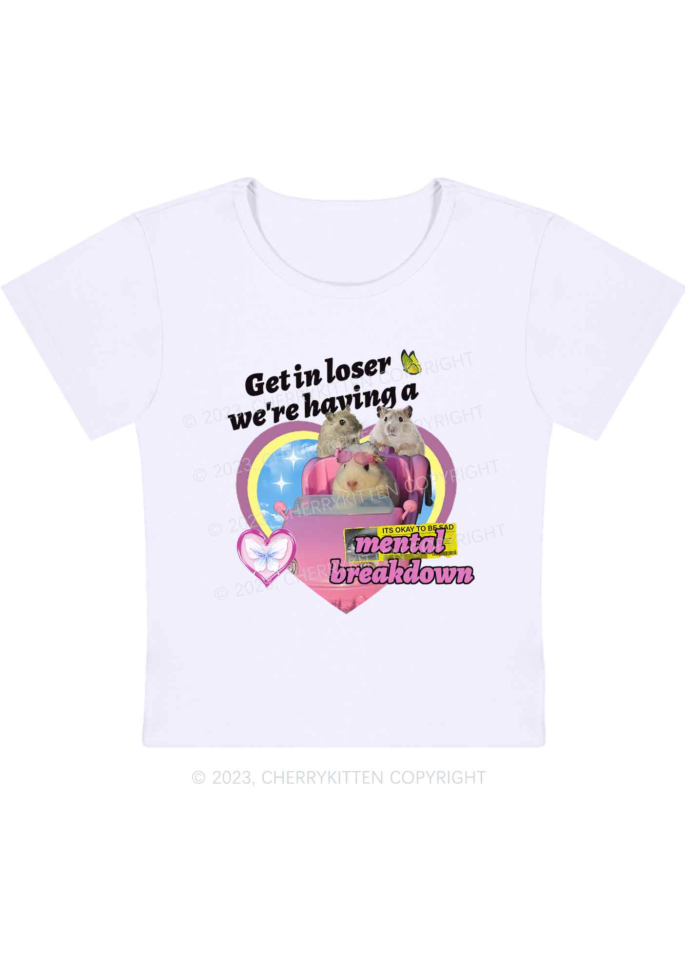 We're Having A Mental Breakdown Y2K Baby Tee Cherrykitten - Image 3