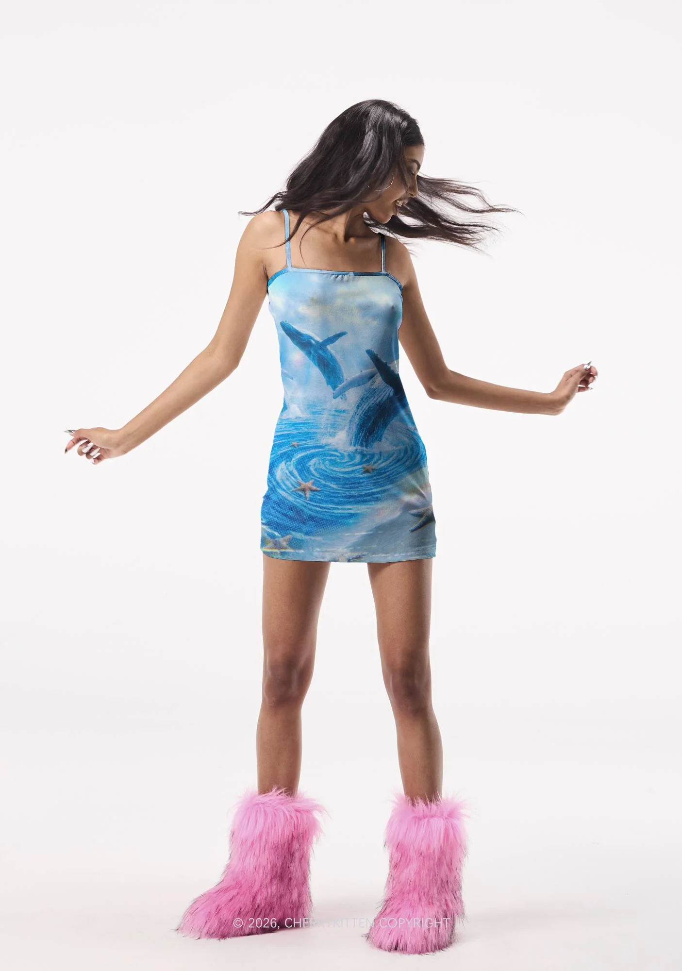 Whale Starfish Y2K Print Slip Dress Cherrykitten - Image 2