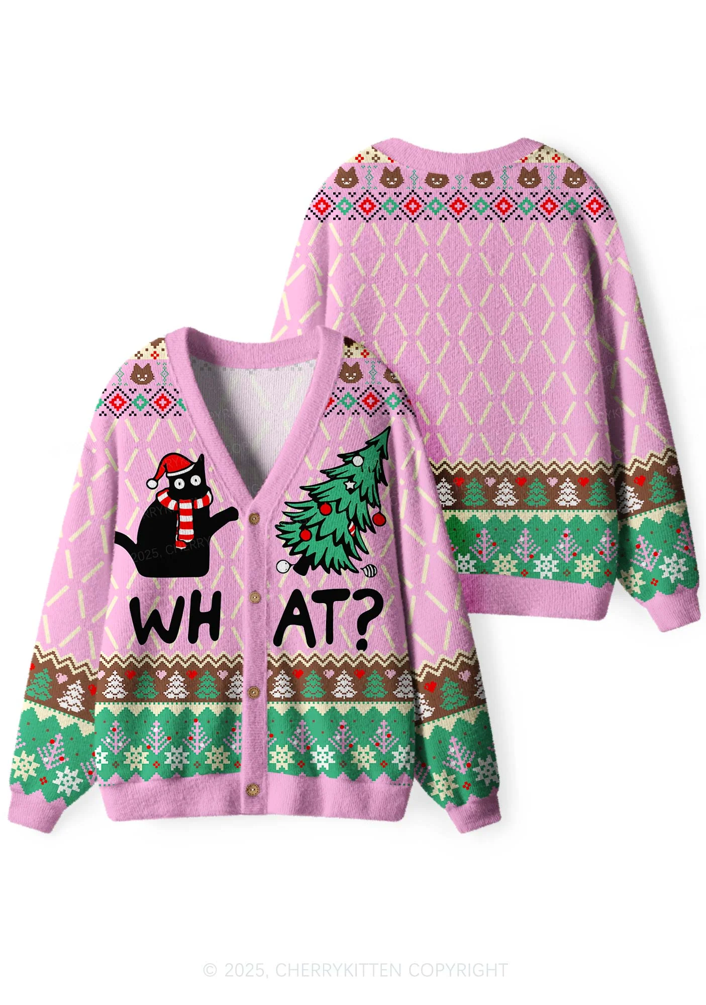 What Tree Y2K Christmas Cardigan Knit Sweatshirt Cherrykitten - Image 3