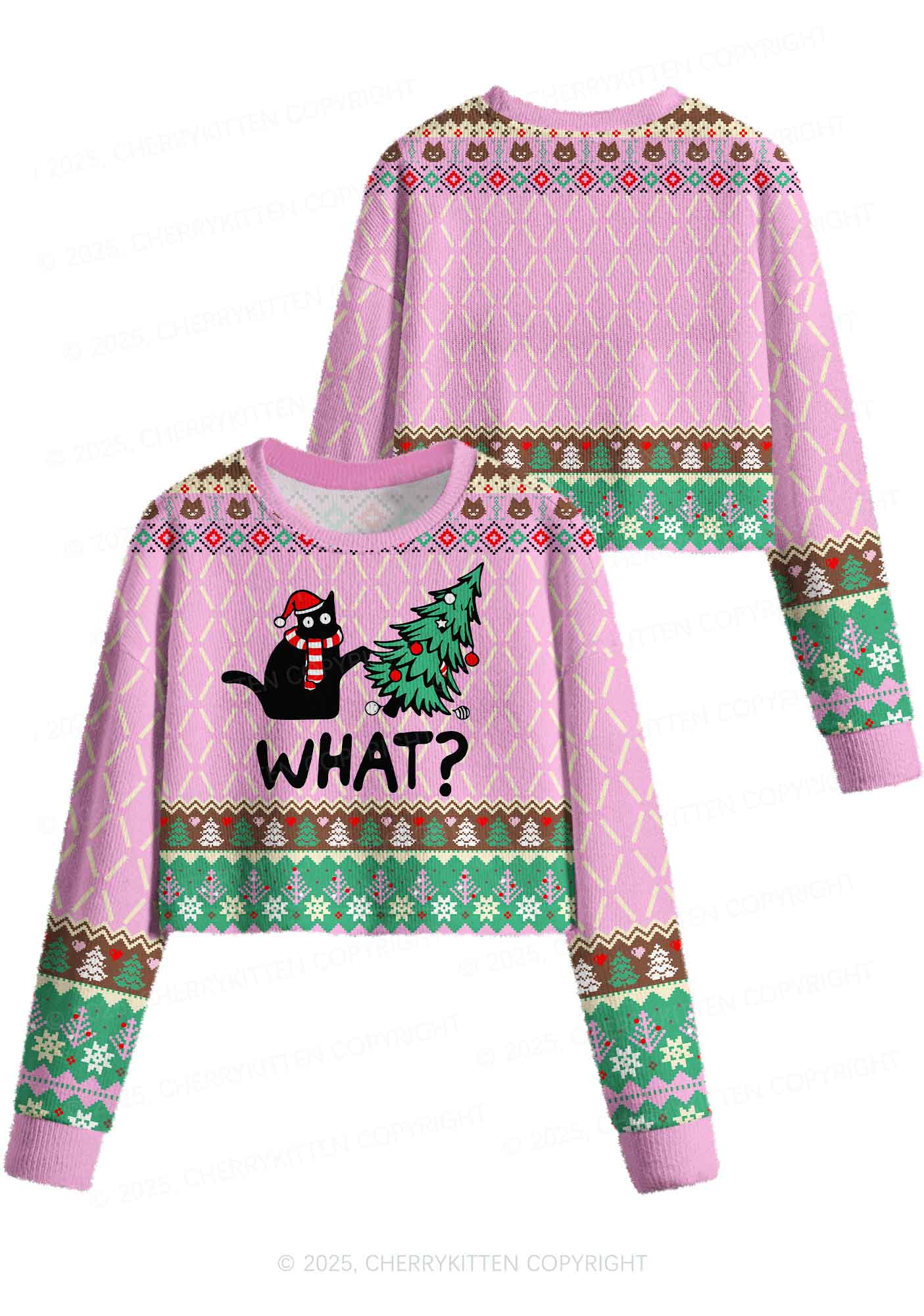 What Tree Y2K Christmas Crop Knit Sweatshirt Cherrykitten - Image 3