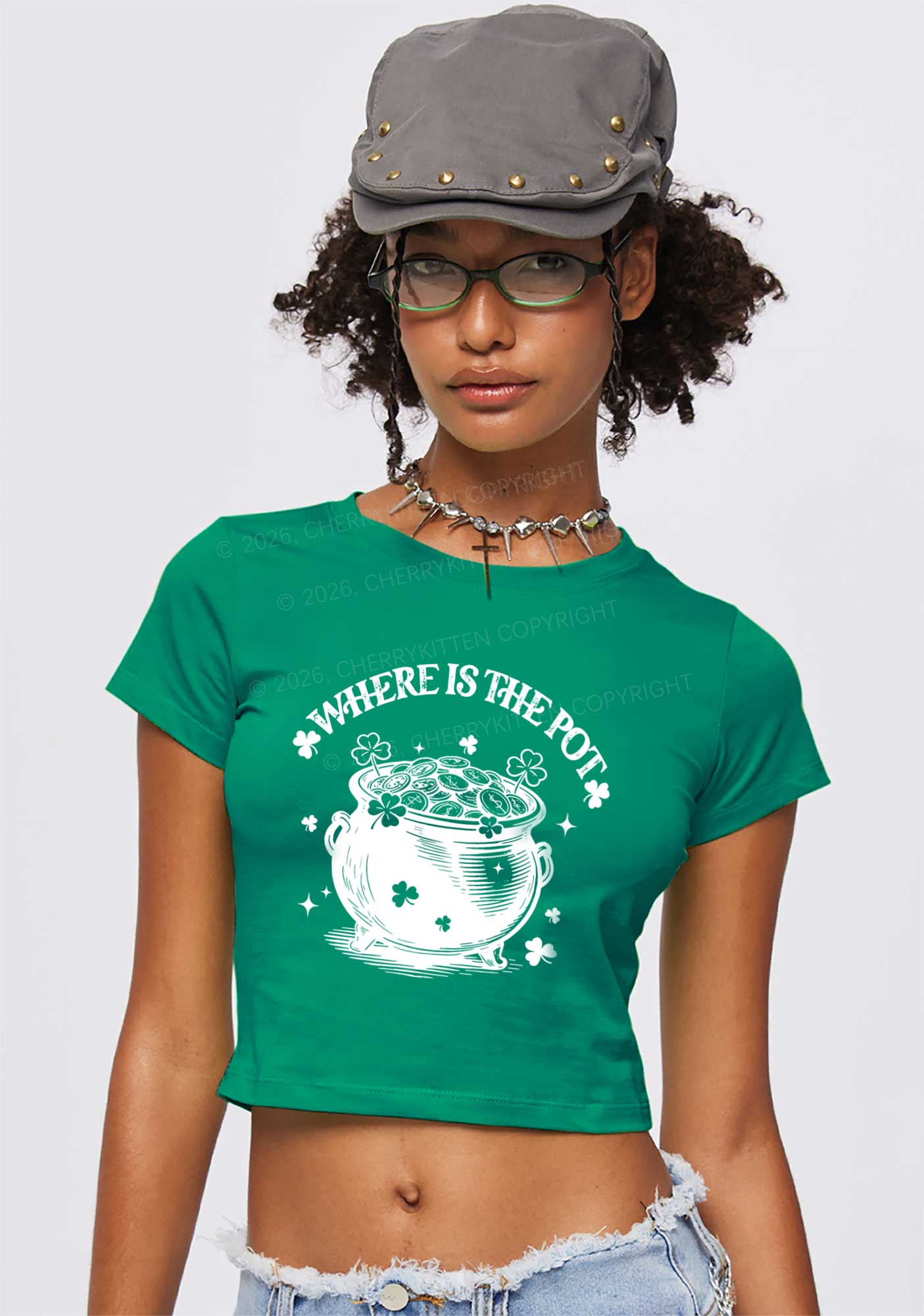Where Is The Pot St Patricks Y2K Baby Tee Cherrykitten - Image 2