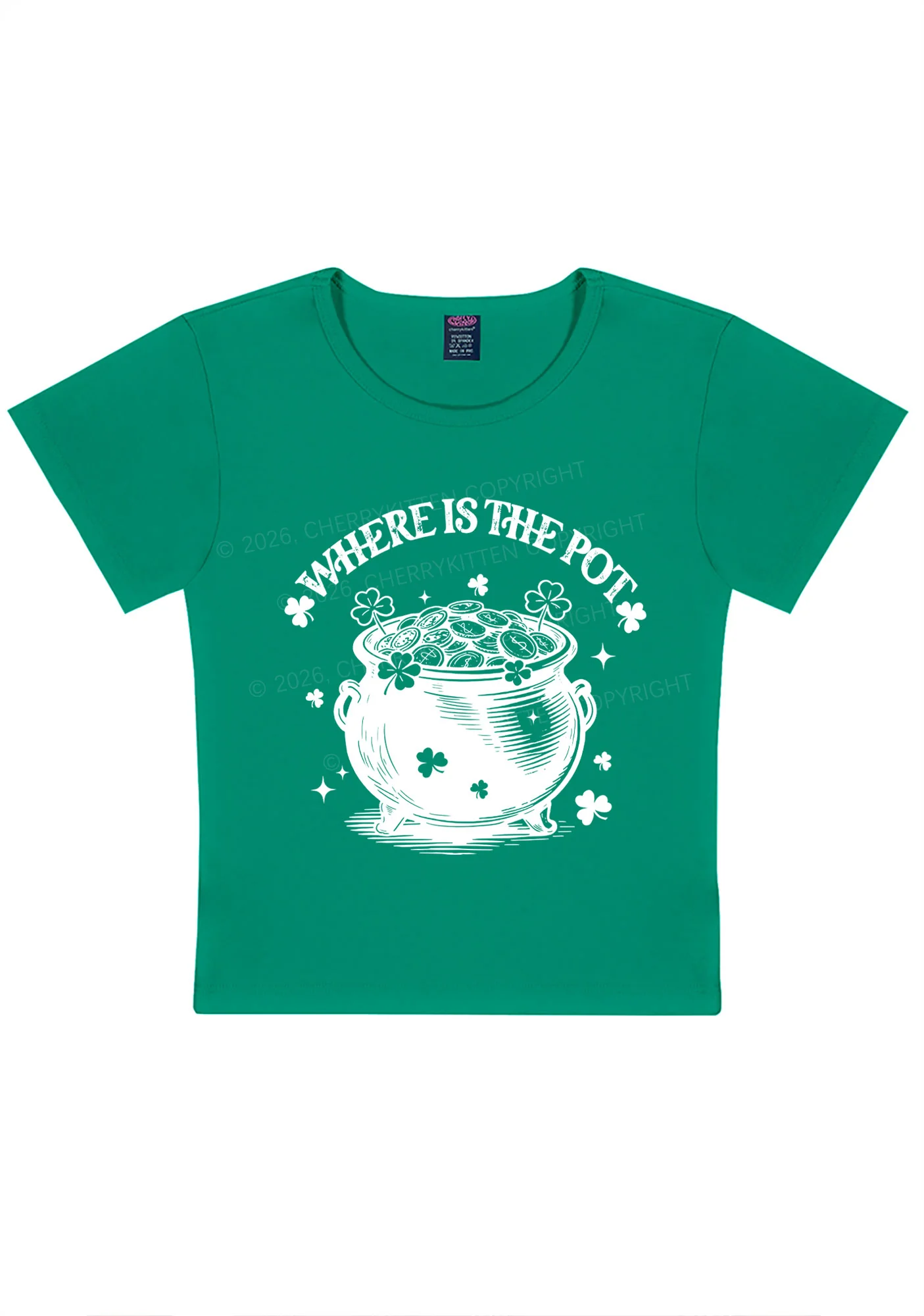 Where Is The Pot St Patricks Y2K Baby Tee Cherrykitten - Image 3
