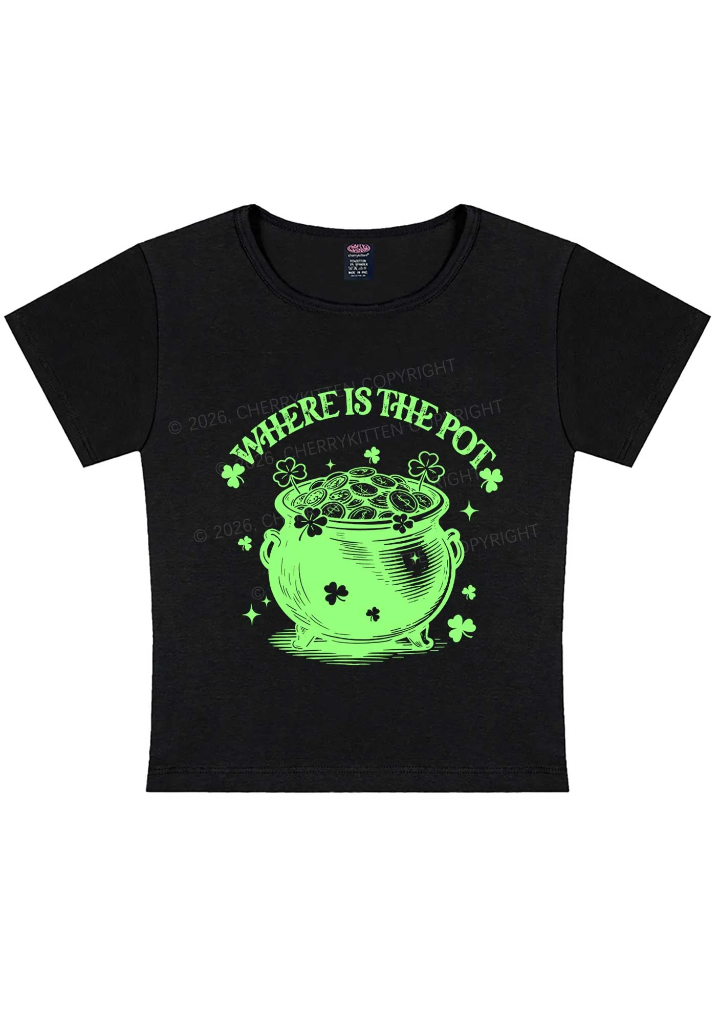 Where Is The Pot St Patricks Y2K Baby Tee Cherrykitten - Image 4