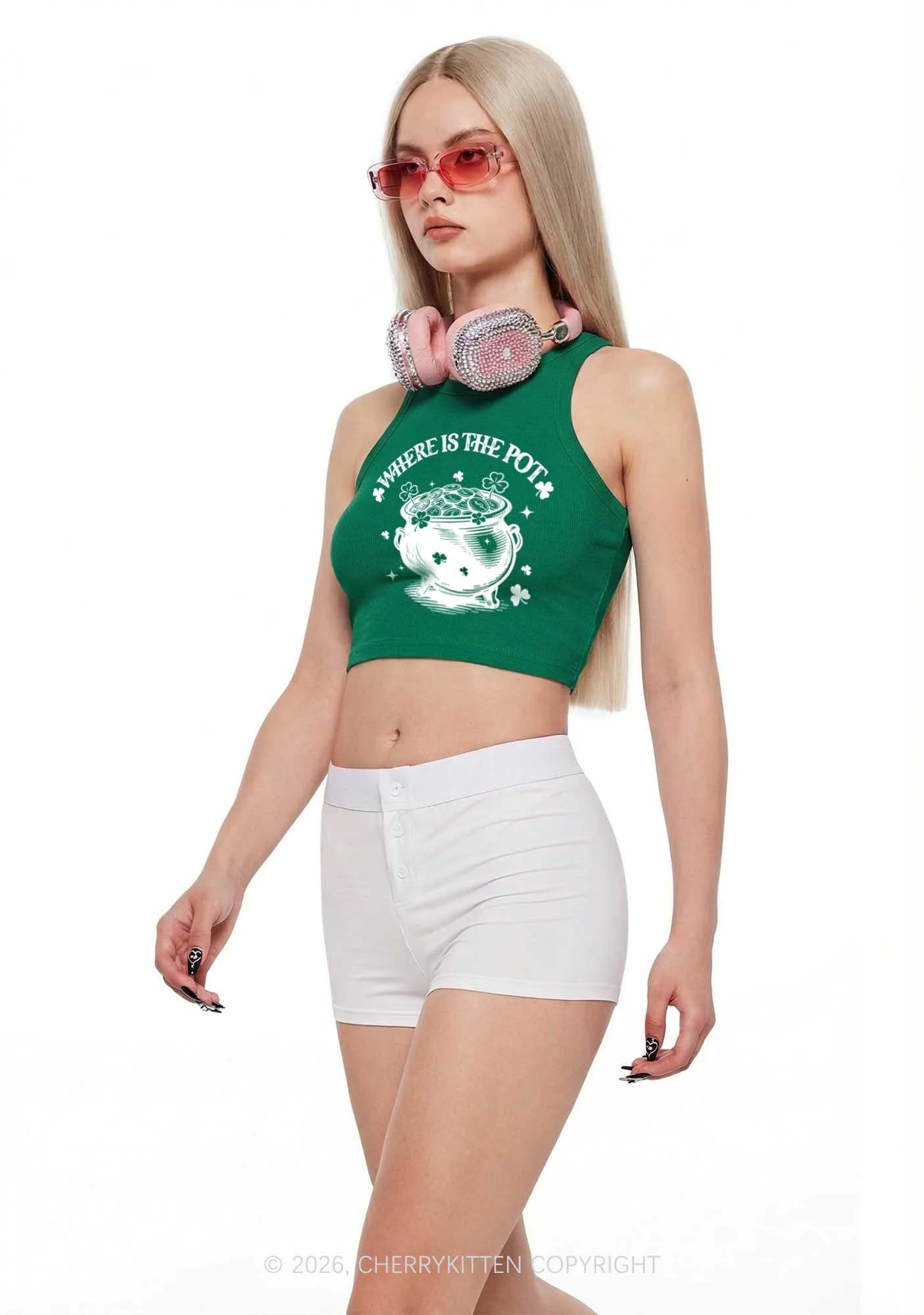 Where Is The Pot St Patricks Y2K Crop Tank Top Cherrykitten - Image 2