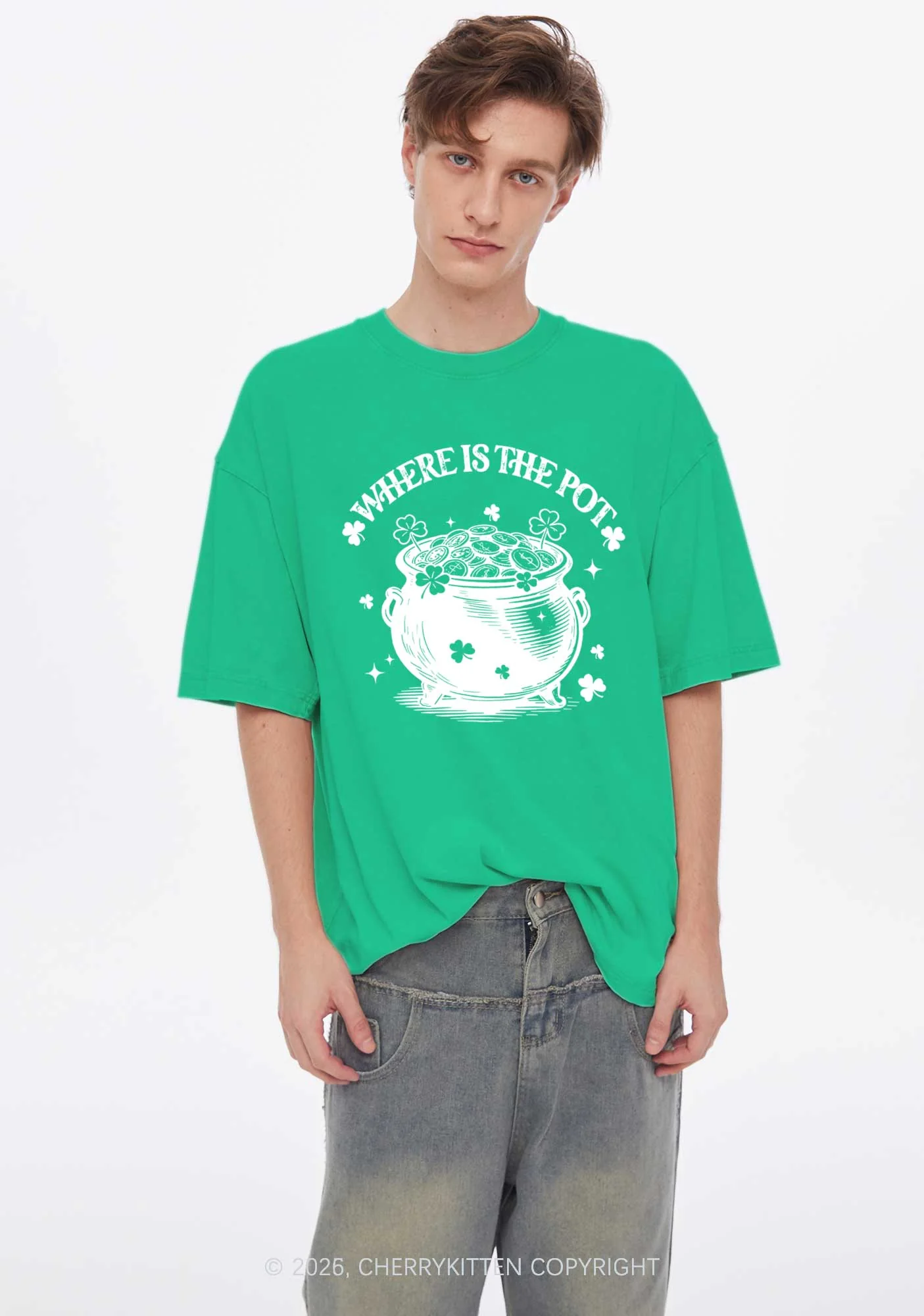 Where Is The Pot St Patricks Y2K Shirts Washed Tee Cherrykitten - Image 2