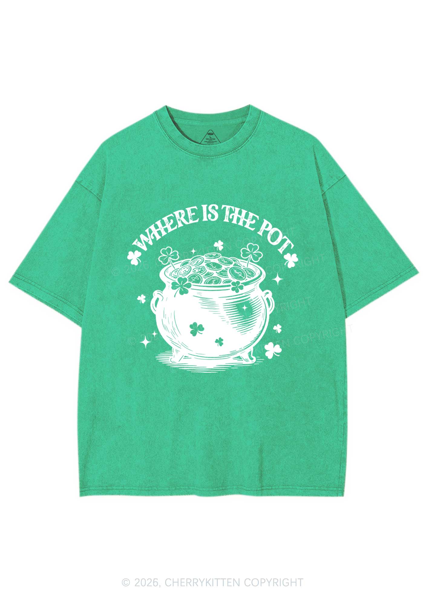 Where Is The Pot St Patricks Y2K Shirts Washed Tee Cherrykitten - Image 3
