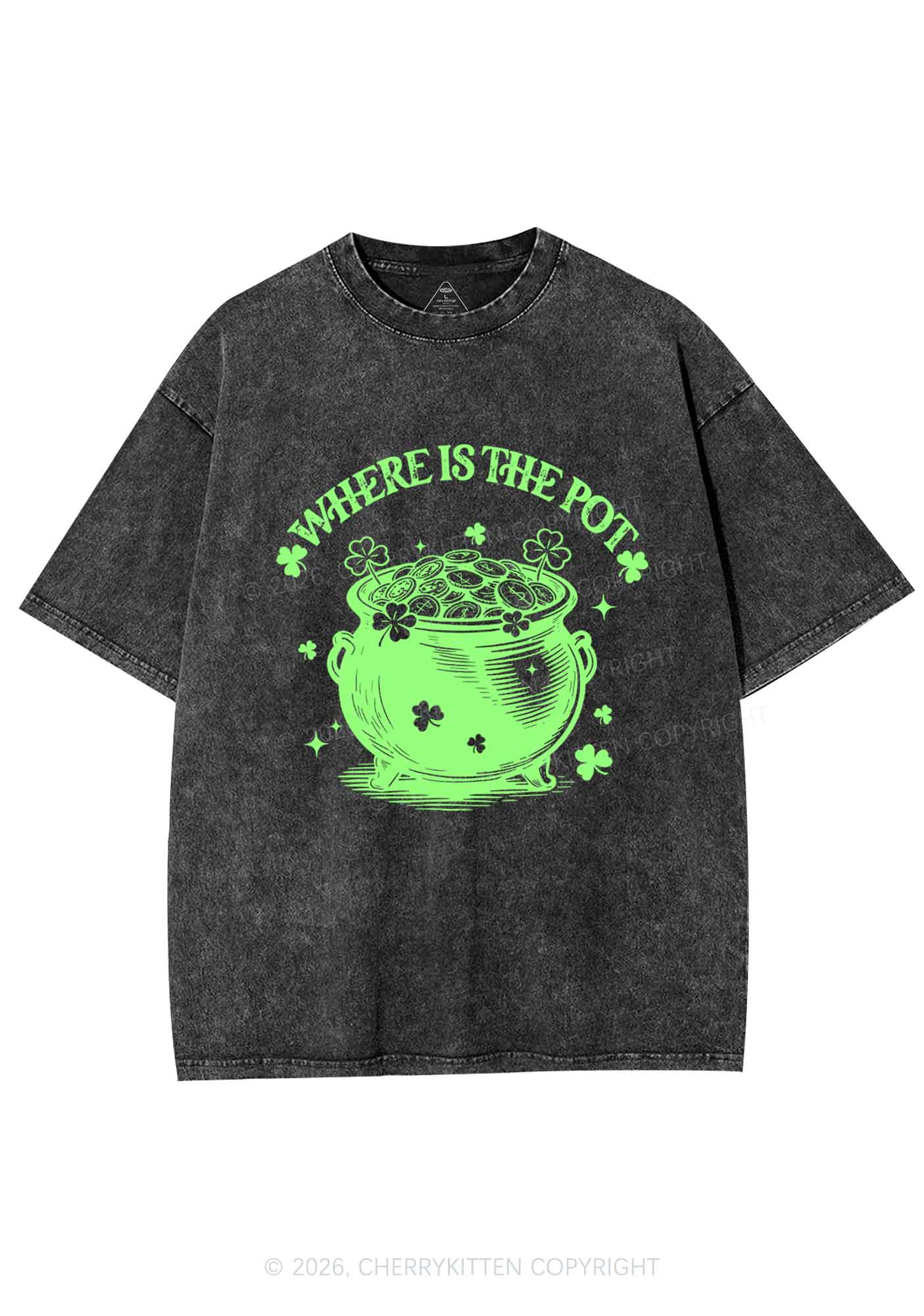 Where Is The Pot St Patricks Y2K Shirts Washed Tee Cherrykitten - Image 4