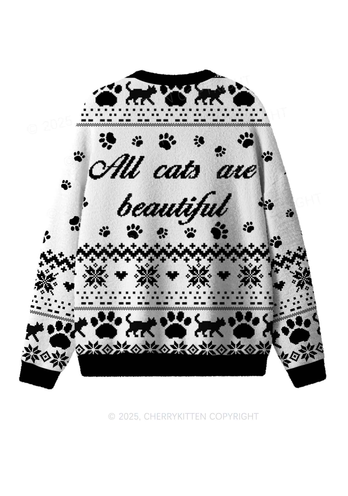 White ACAB Cats Y2K Christmas Knit Sweatshirt Cherrykitten - Image 3