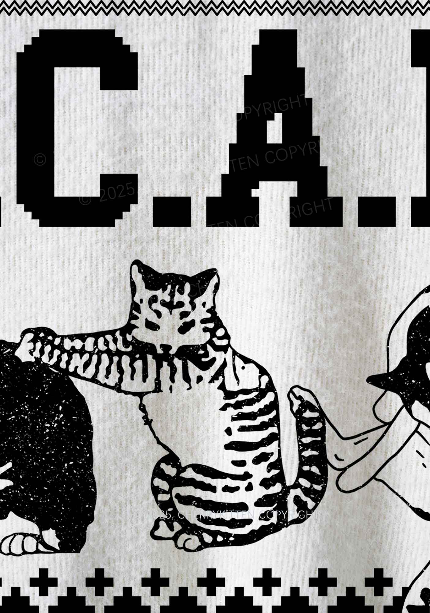 White ACAB Cats Y2K Christmas Knit Sweatshirt Cherrykitten - Image 4