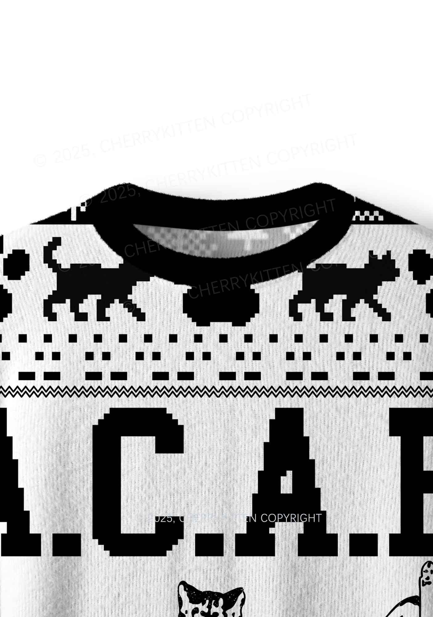 White ACAB Cats Y2K Christmas Knit Sweatshirt Cherrykitten - Image 5