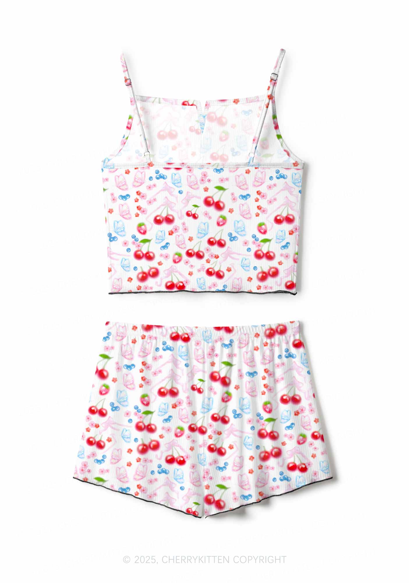 White Cherry Pie Valentine's Day Y2K Print Cami Shorts Pajama Set Cherrykitten - Image 2