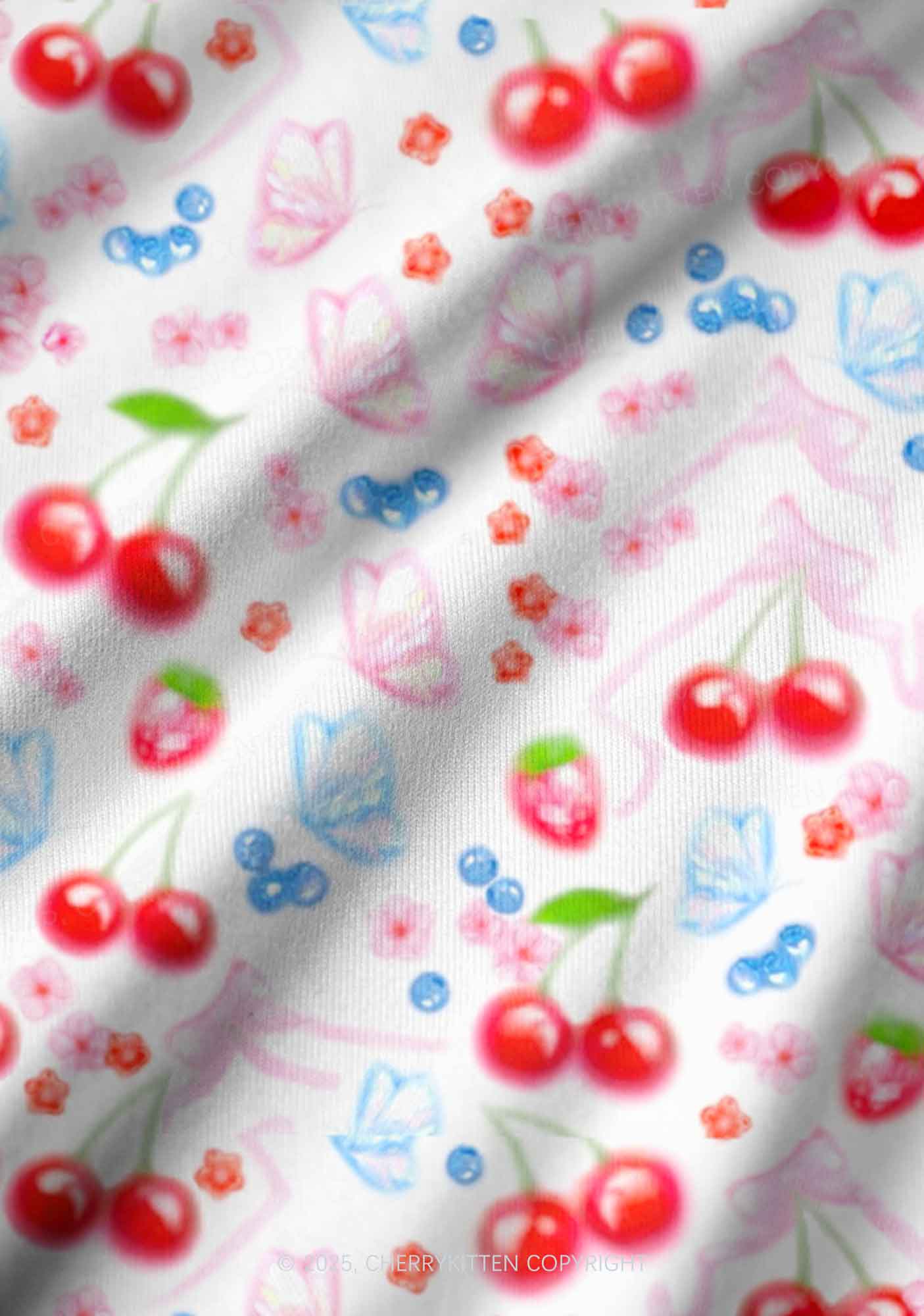 White Cherry Pie Valentine's Day Y2K Print Long Sleeve Pajama Set Cherrykitten - Image 3
