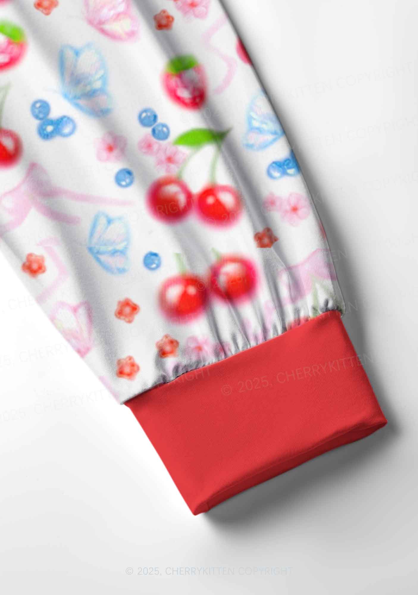 White Cherry Pie Valentine's Day Y2K Print Long Sleeve Pajama Set Cherrykitten - Image 4