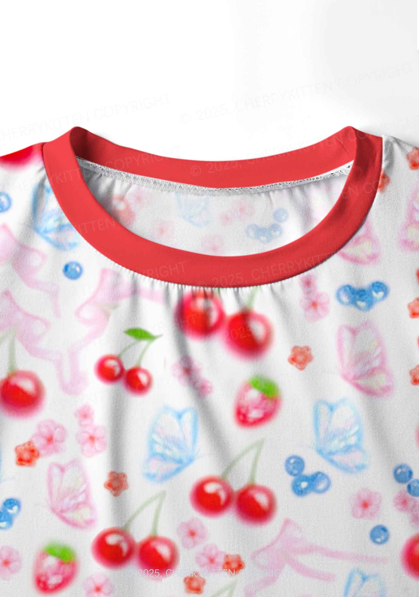 White Cherry Pie Valentine's Day Y2K Print Long Sleeve Pajama Set Cherrykitten - Image 5