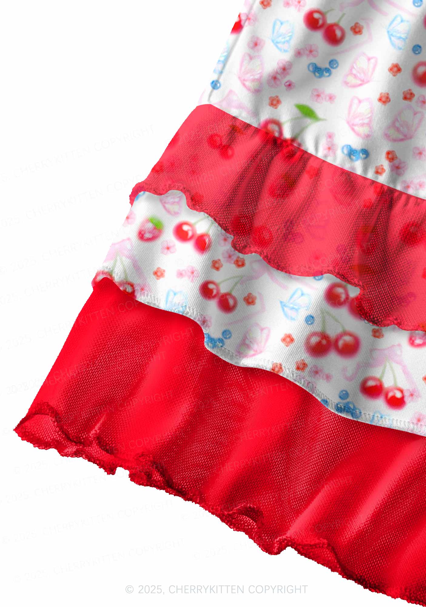 White Cherry Pie Valentine's Day Y2K Print Mini Layered Skirt Cherrykitten - Image 2