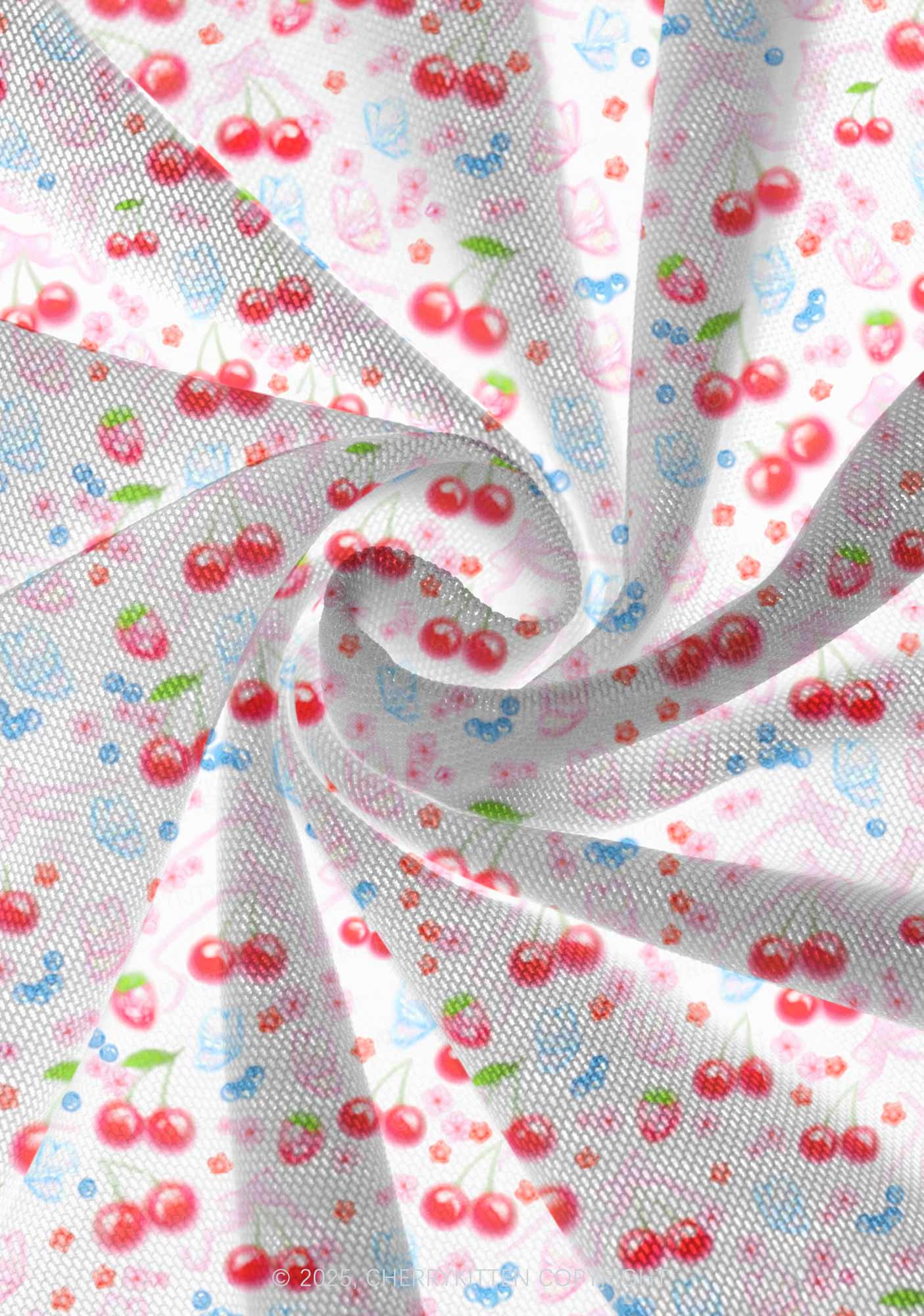 White Cherry Pie Valentine's Day Y2K Print Mini Layered Skirt Cherrykitten - Image 3