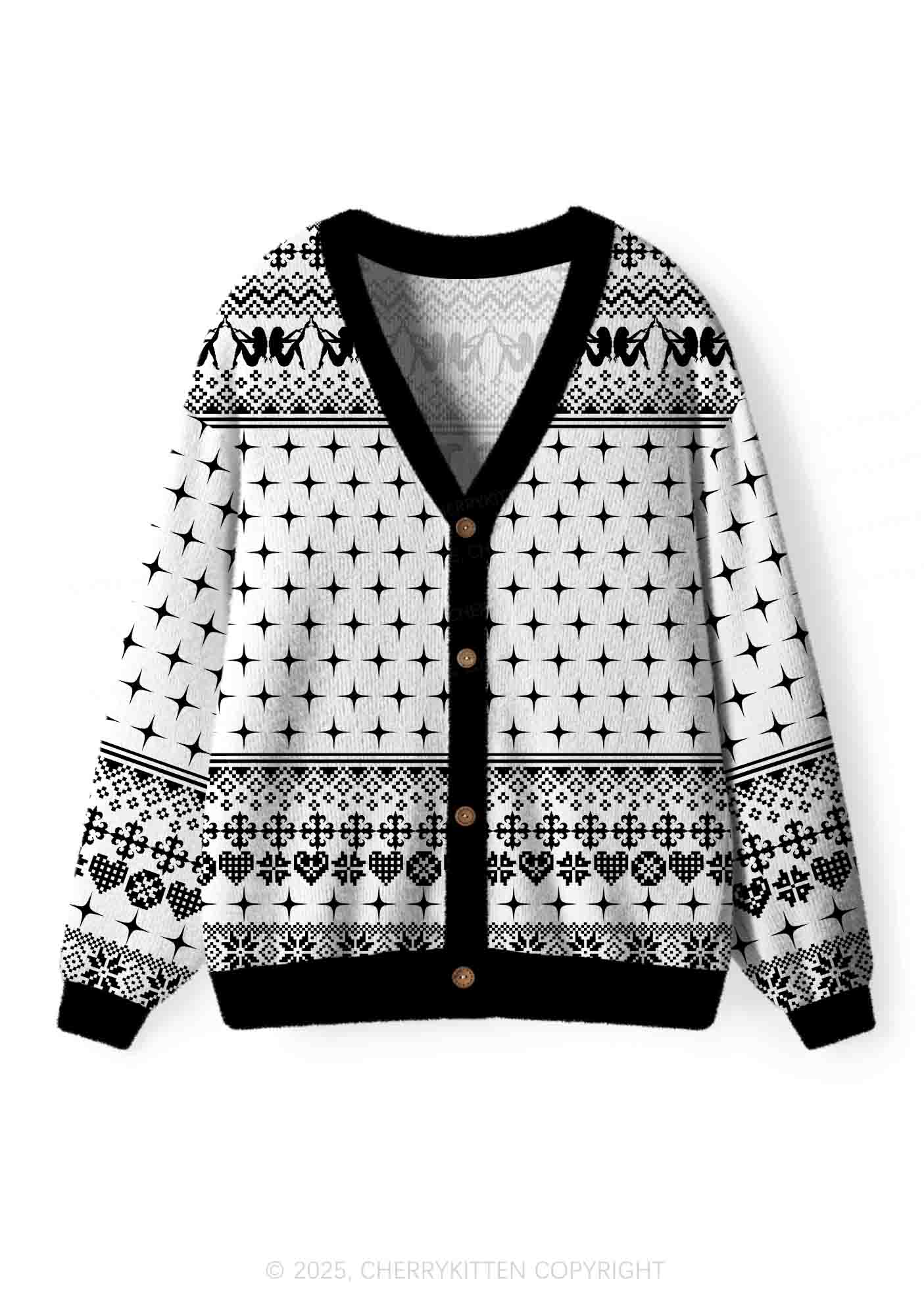 White Cxxt Flame Y2K Christmas Cardigan Knit Sweatshirt Cherrykitten - Image 2