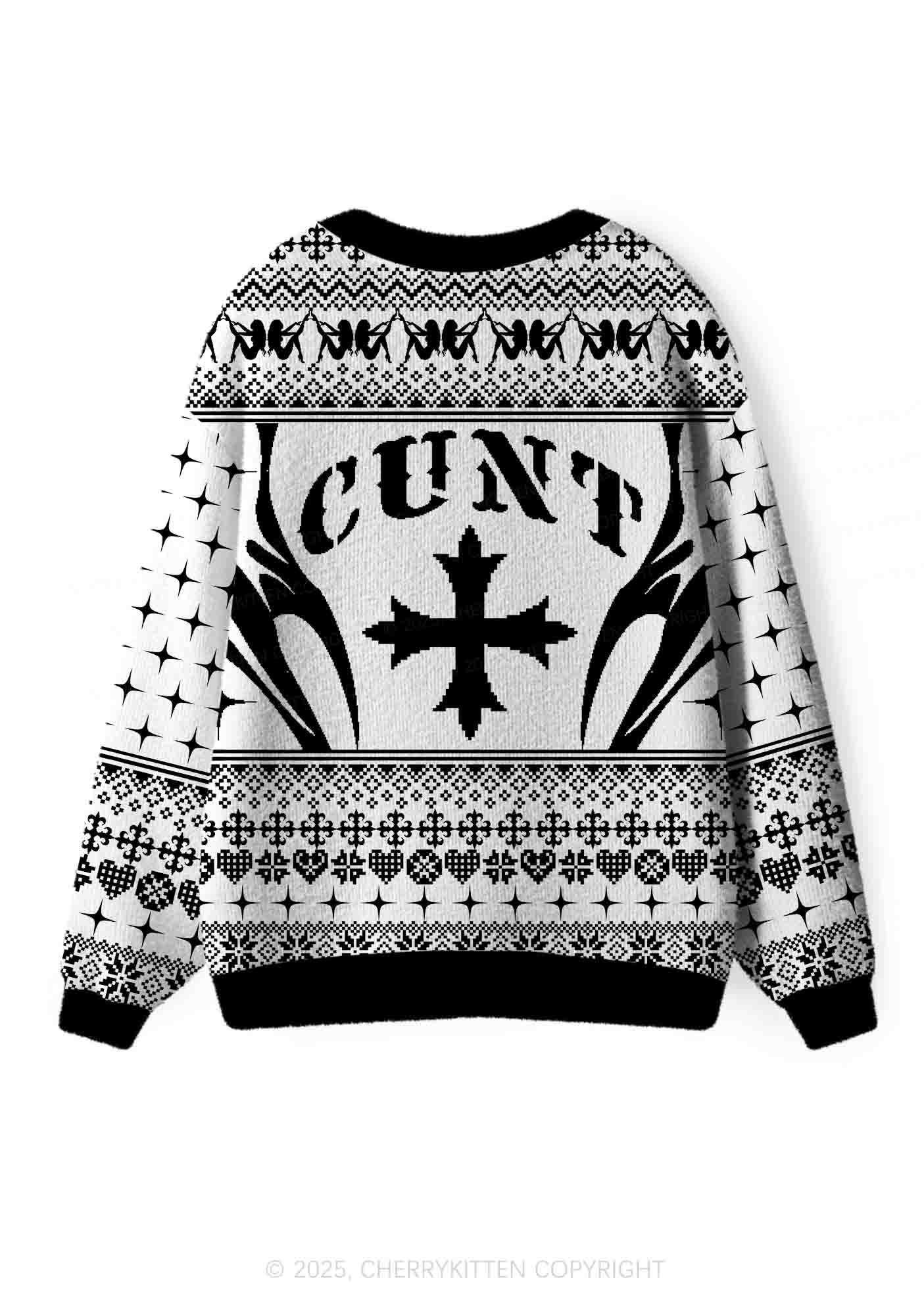 White Cxxt Flame Y2K Christmas Cardigan Knit Sweatshirt Cherrykitten - Image 3