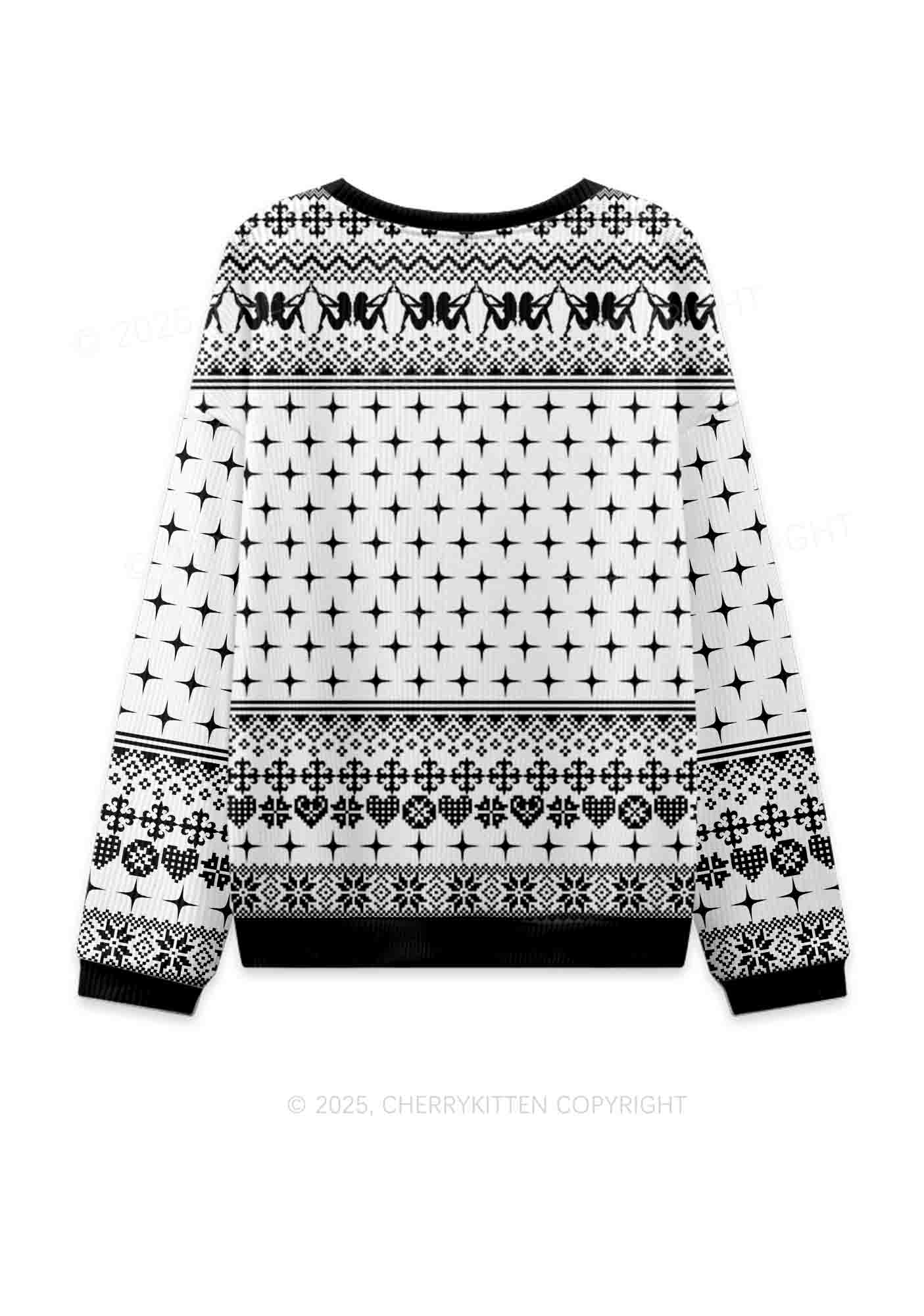 White Cxxt Flame Y2K Christmas Knit Sweatshirt Cherrykitten - Image 2