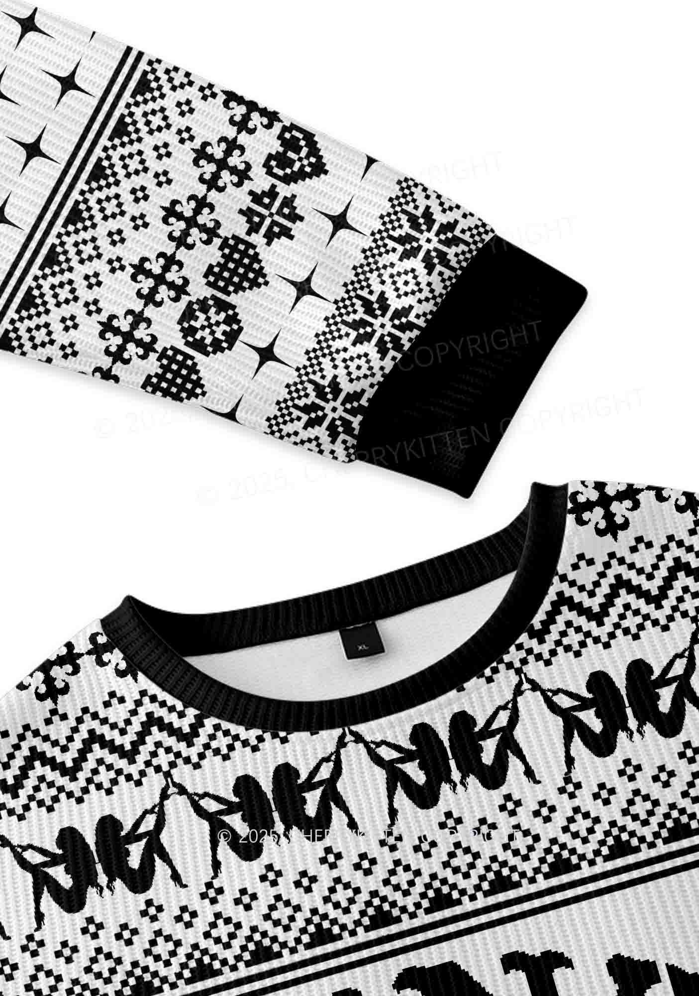 White Cxxt Flame Y2K Christmas Knit Sweatshirt Cherrykitten - Image 3