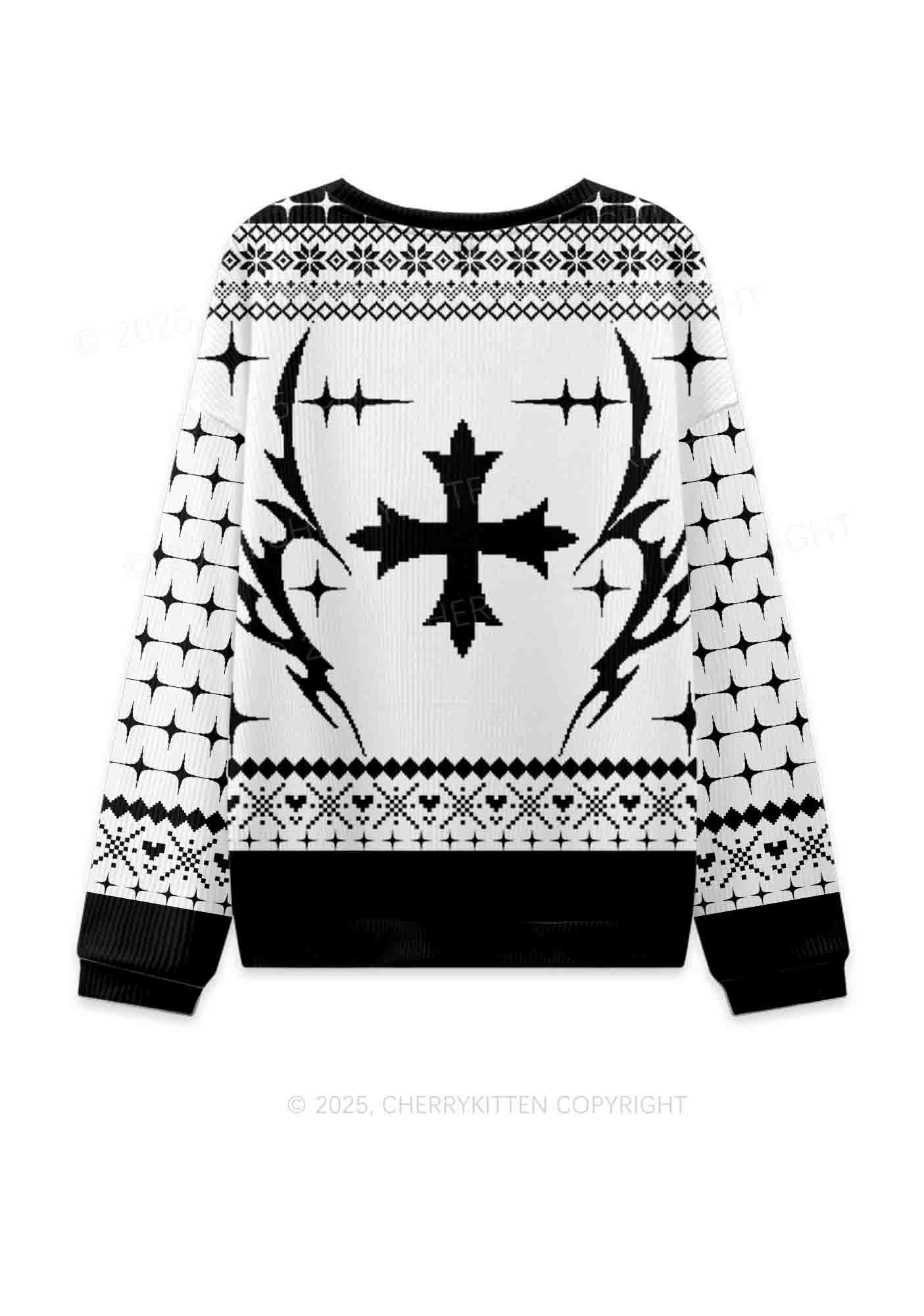 White Cxxt Y2K Christmas Knit Sweatshirt Cherrykitten - Image 2