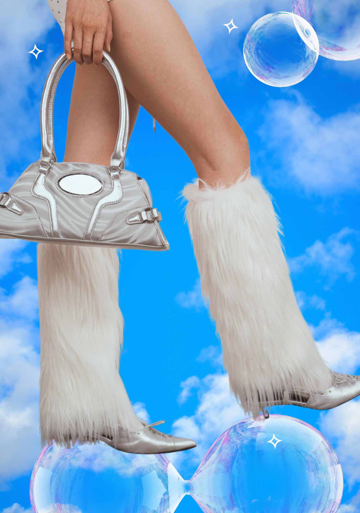 White Faux Fur Y2K Leg Warmers Cherrykitten - Image 2
