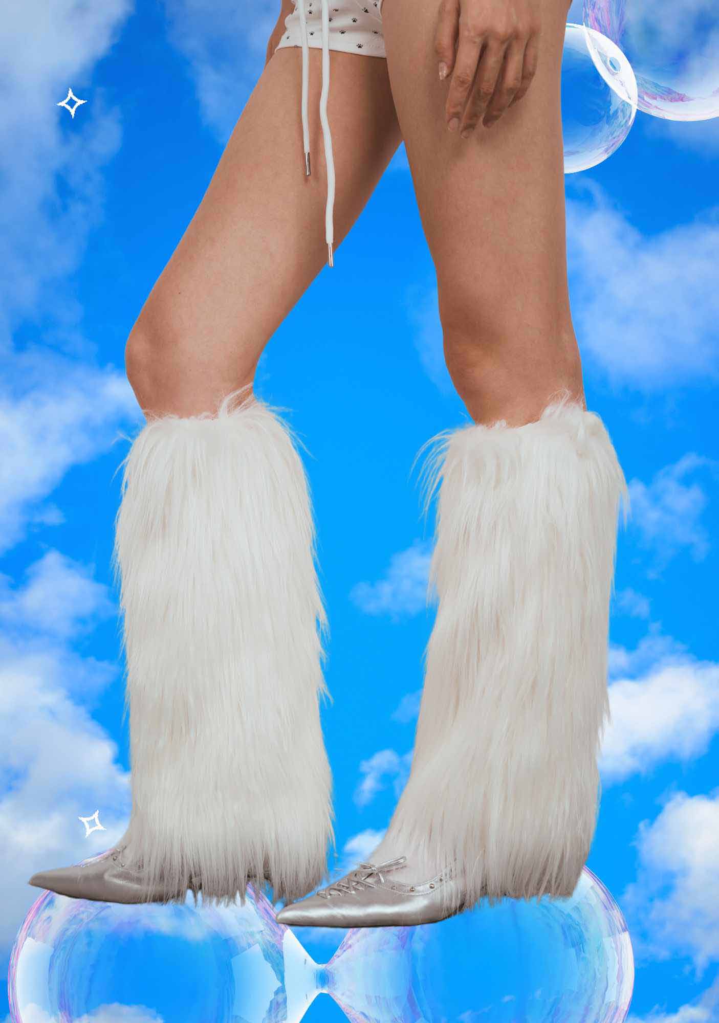 White Faux Fur Y2K Leg Warmers Cherrykitten - Image 3