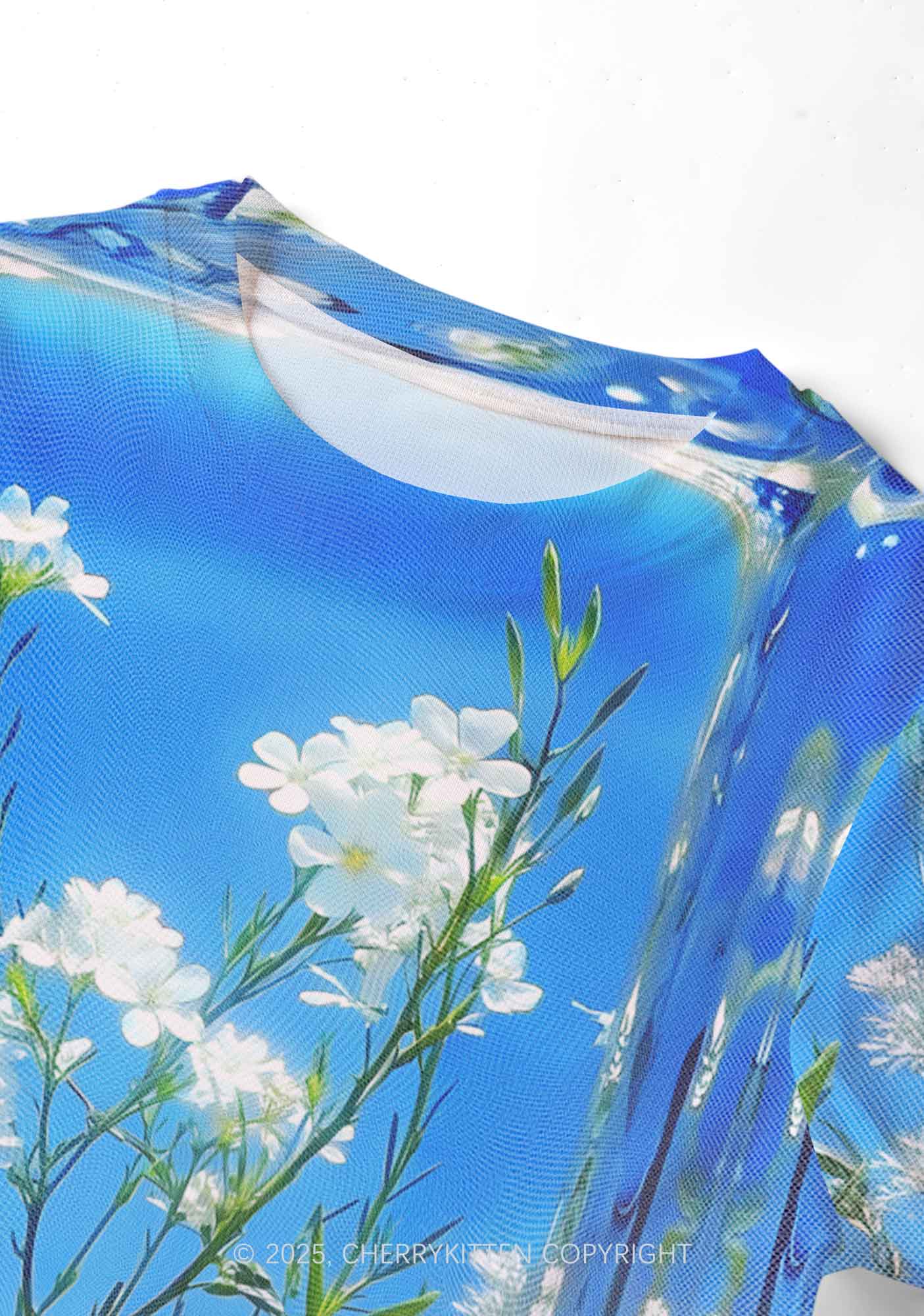 White Flowers Y2K Mesh Crop Top Cherrykitten - Image 2