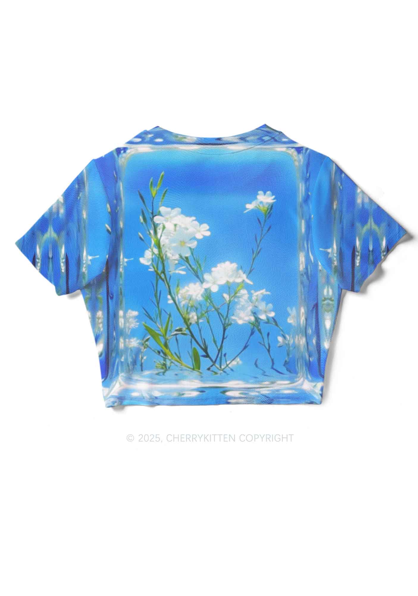 White Flowers Y2K Mesh Crop Top Cherrykitten - Image 4