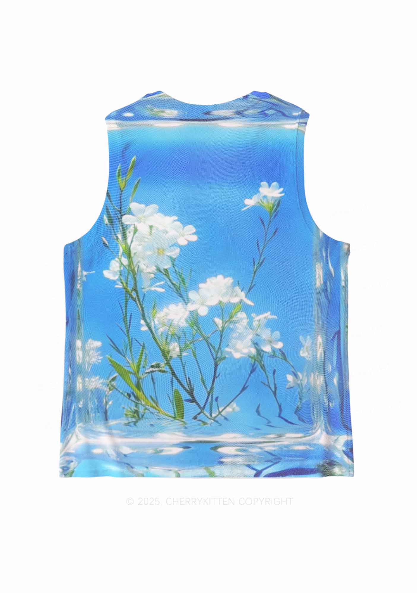 White Flowers Y2K Mesh Muscle Tank Cherrykitten - Image 3