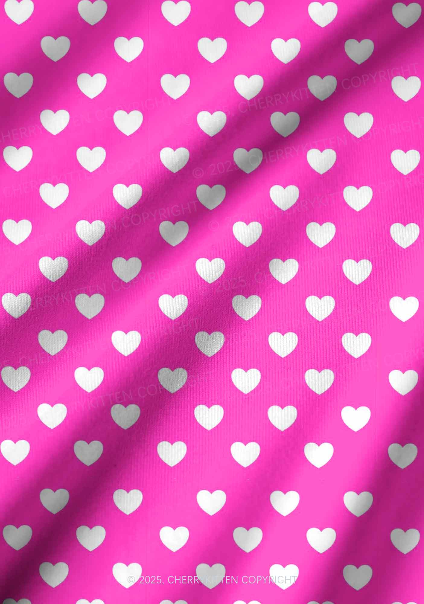 White Heart On Pink Valentine's Day Y2K Print Long Sleeve Pajama Set Cherrykitten - Image 3