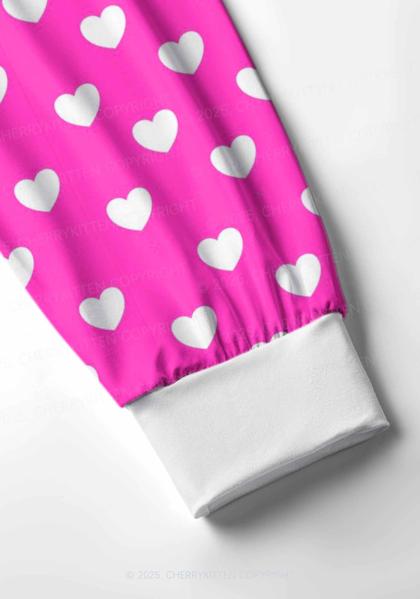 White Heart On Pink Valentine's Day Y2K Print Long Sleeve Pajama Set Cherrykitten - Image 4