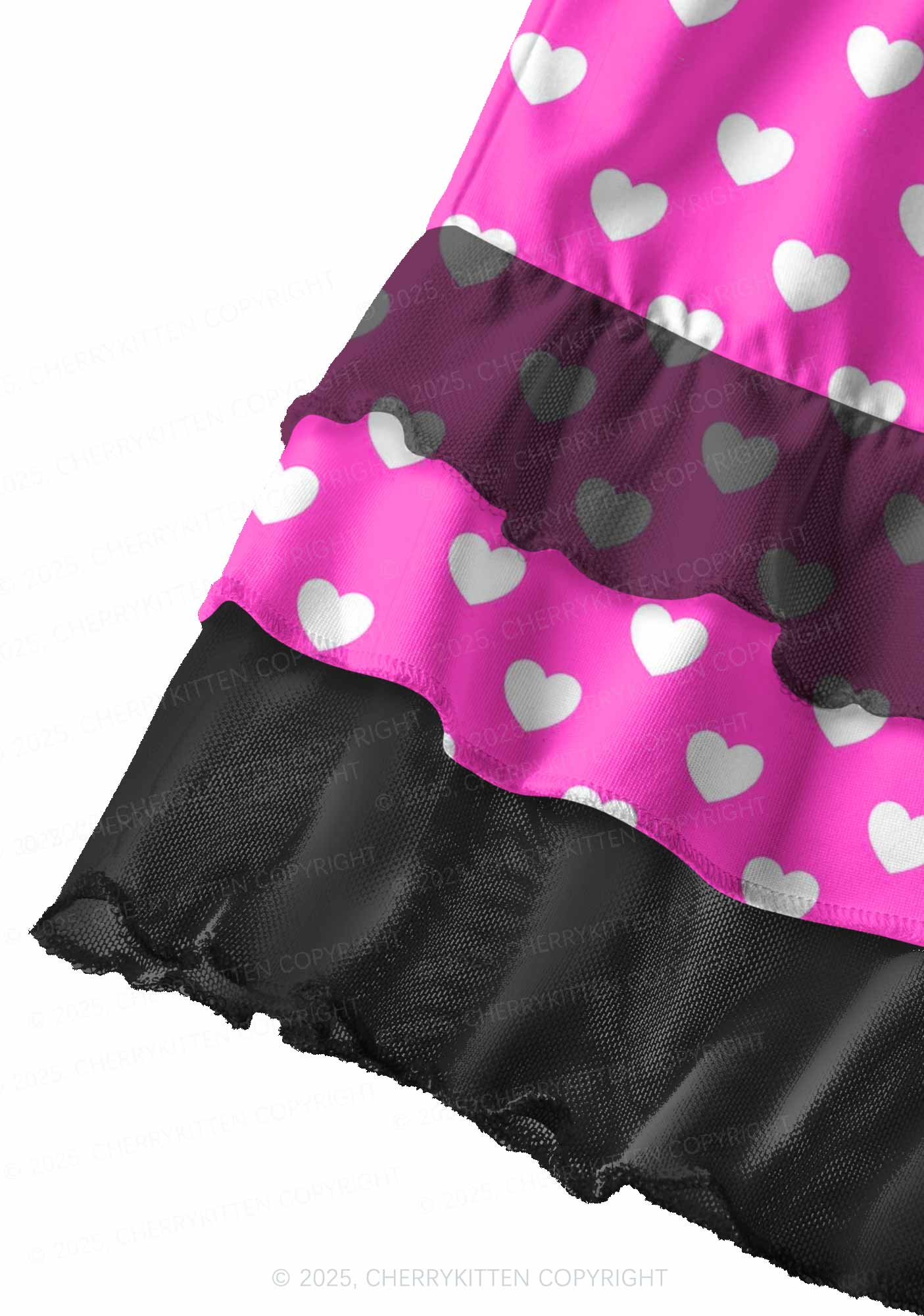 White Heart On Pink Valentine's Day Y2K Print Mini Layered Skirt Cherrykitten - Image 2
