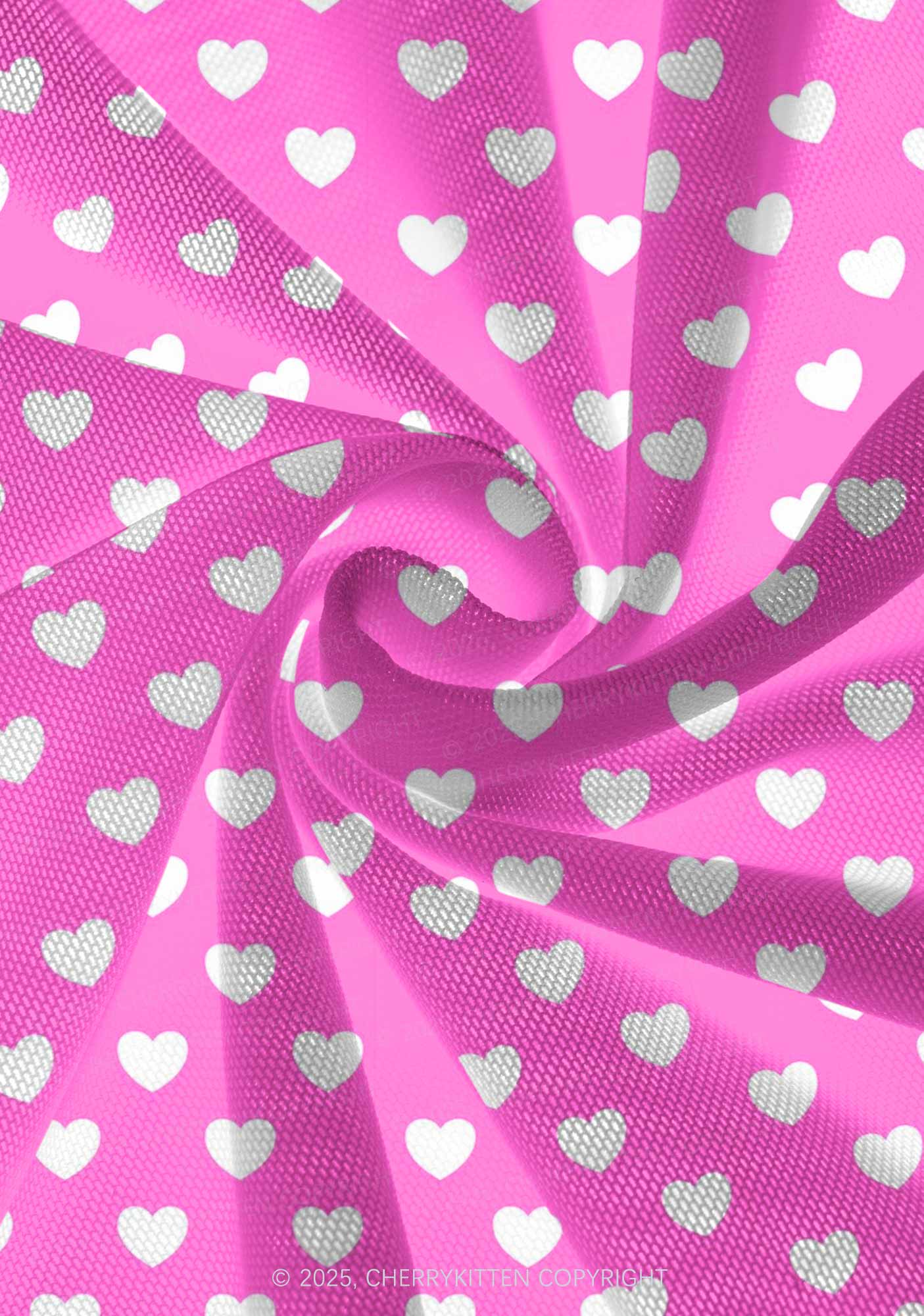 White Heart On Pink Valentine's Day Y2K Print Mini Layered Skirt Cherrykitten - Image 3