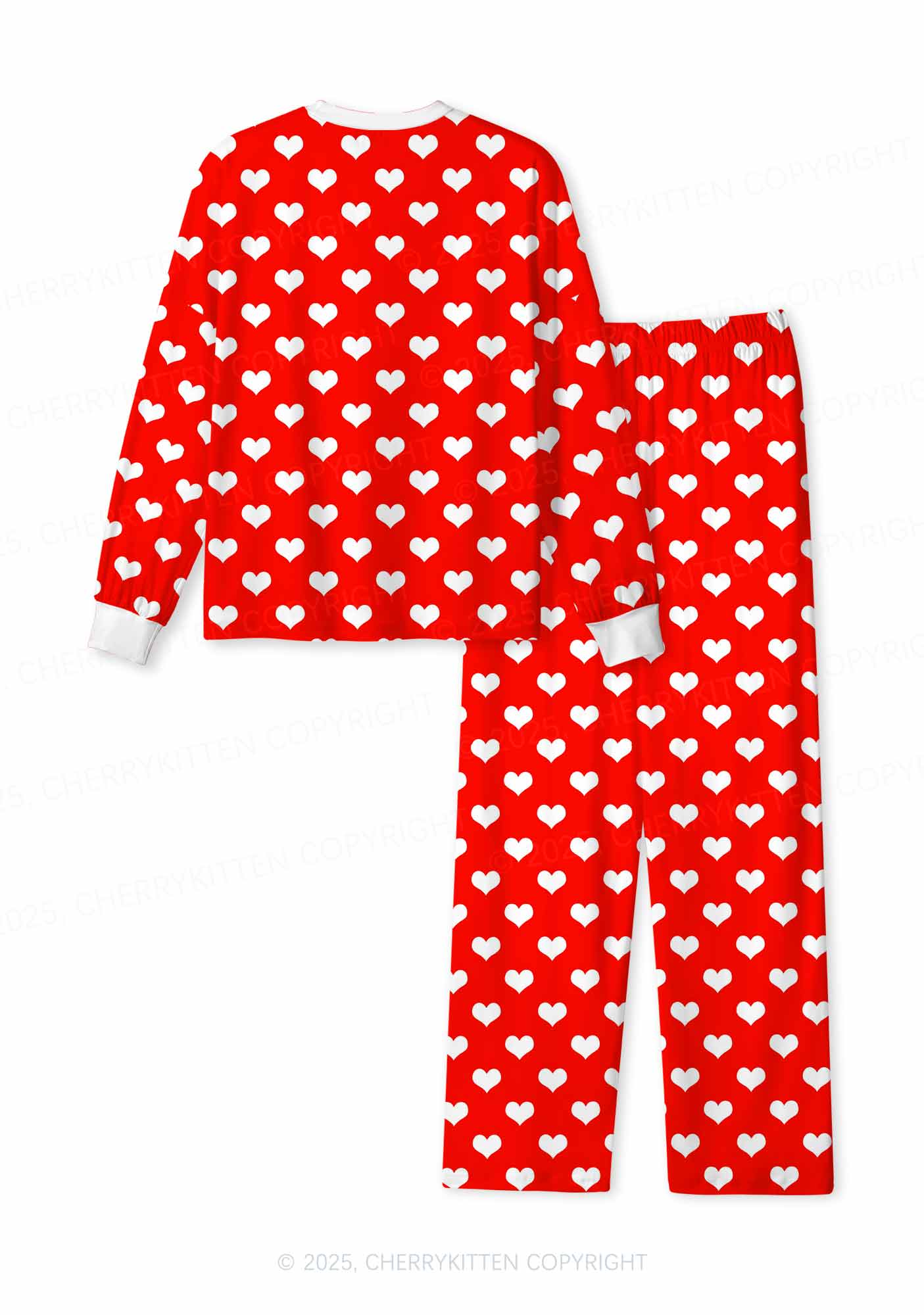 White Heart On Red Valentine's Day Y2K Print Long Sleeve Pajama Set Cherrykitten - Image 2