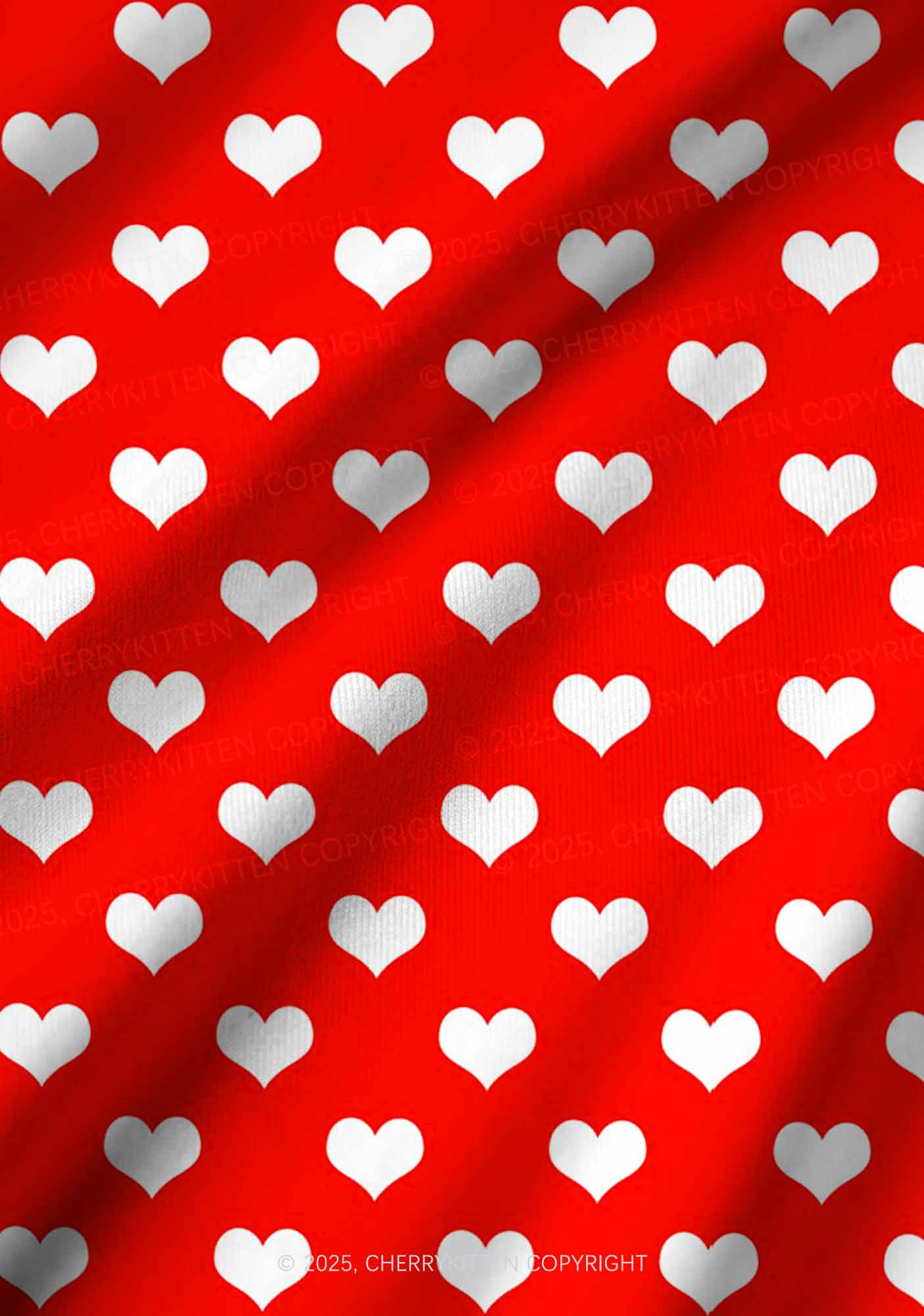 White Heart On Red Valentine's Day Y2K Print Long Sleeve Pajama Set Cherrykitten - Image 3