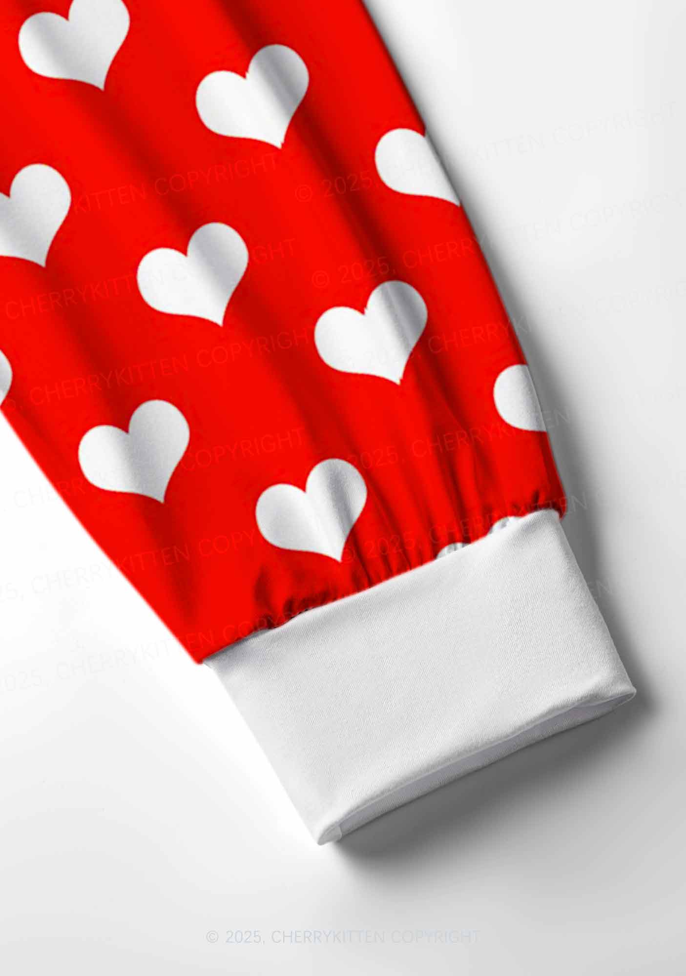 White Heart On Red Valentine's Day Y2K Print Long Sleeve Pajama Set Cherrykitten - Image 4