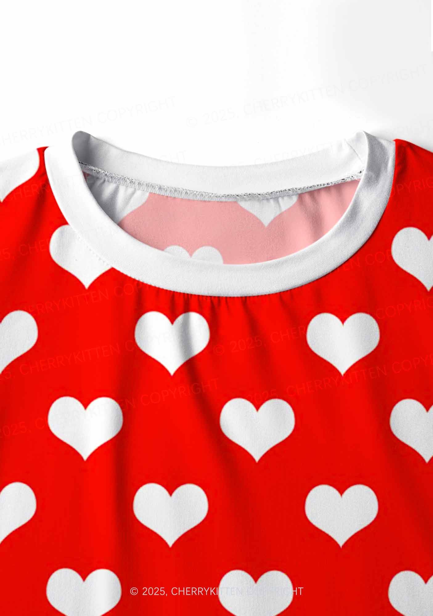 White Heart On Red Valentine's Day Y2K Print Long Sleeve Pajama Set Cherrykitten - Image 5