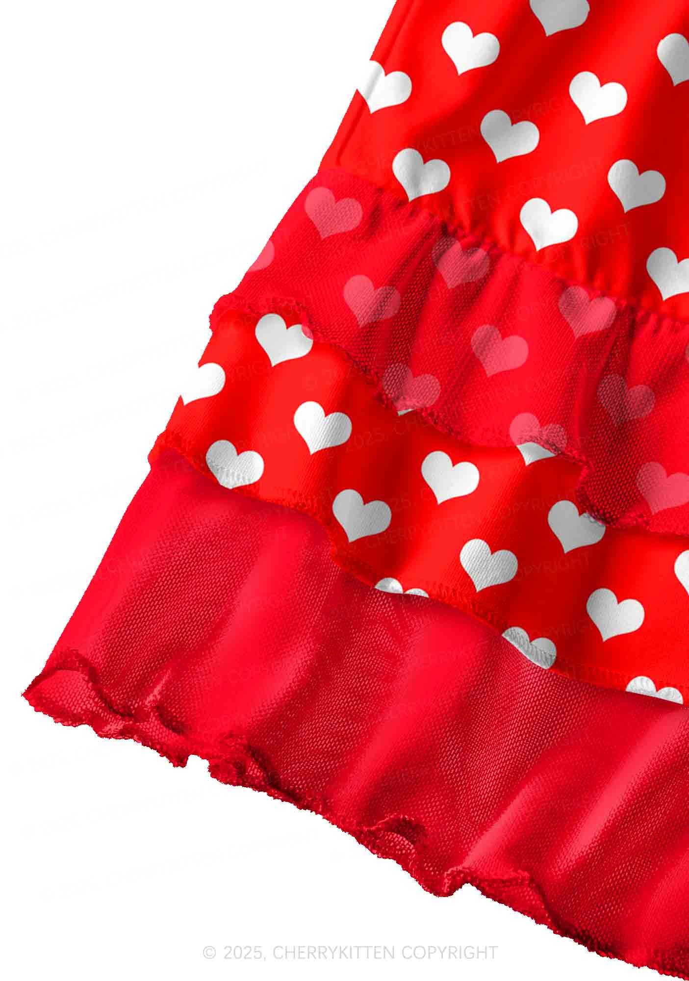 White Heart On Red Valentine's Day Y2K Print Mini Layered Skirt Cherrykitten - Image 2
