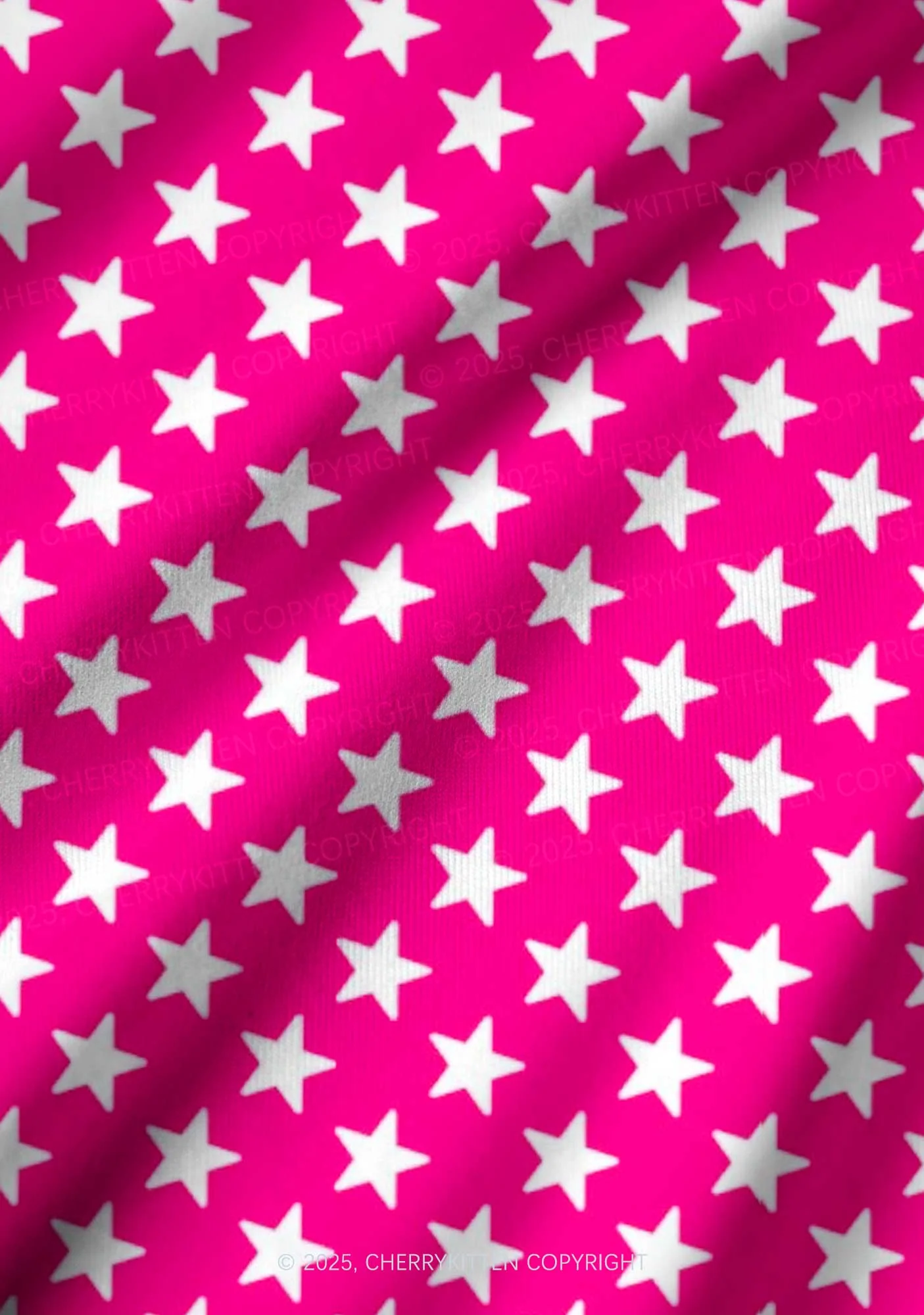 White Stars On Pink Valentine's Day Y2K Print Long Sleeve Pajama Set Cherrykitten - Image 3