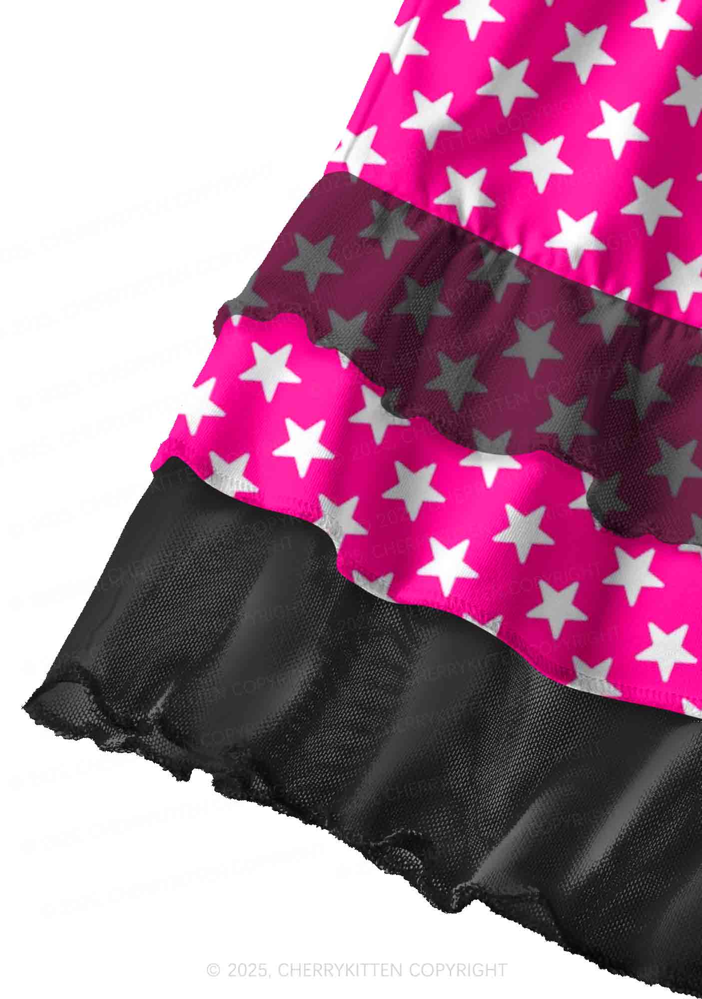 White Stars On Pink Valentine's Day Y2K Print Mini Layered Skirt Cherrykitten - Image 2