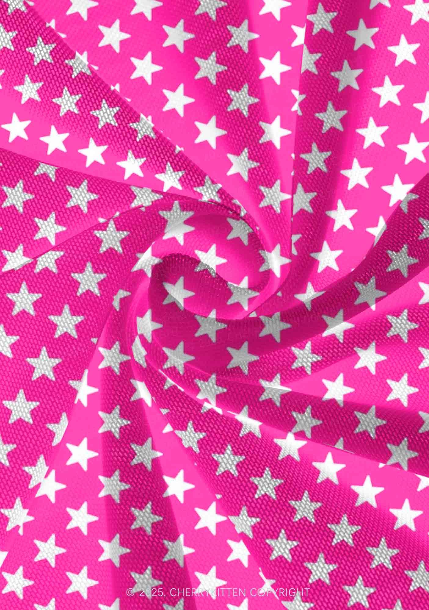 White Stars On Pink Valentine's Day Y2K Print Mini Layered Skirt Cherrykitten - Image 3