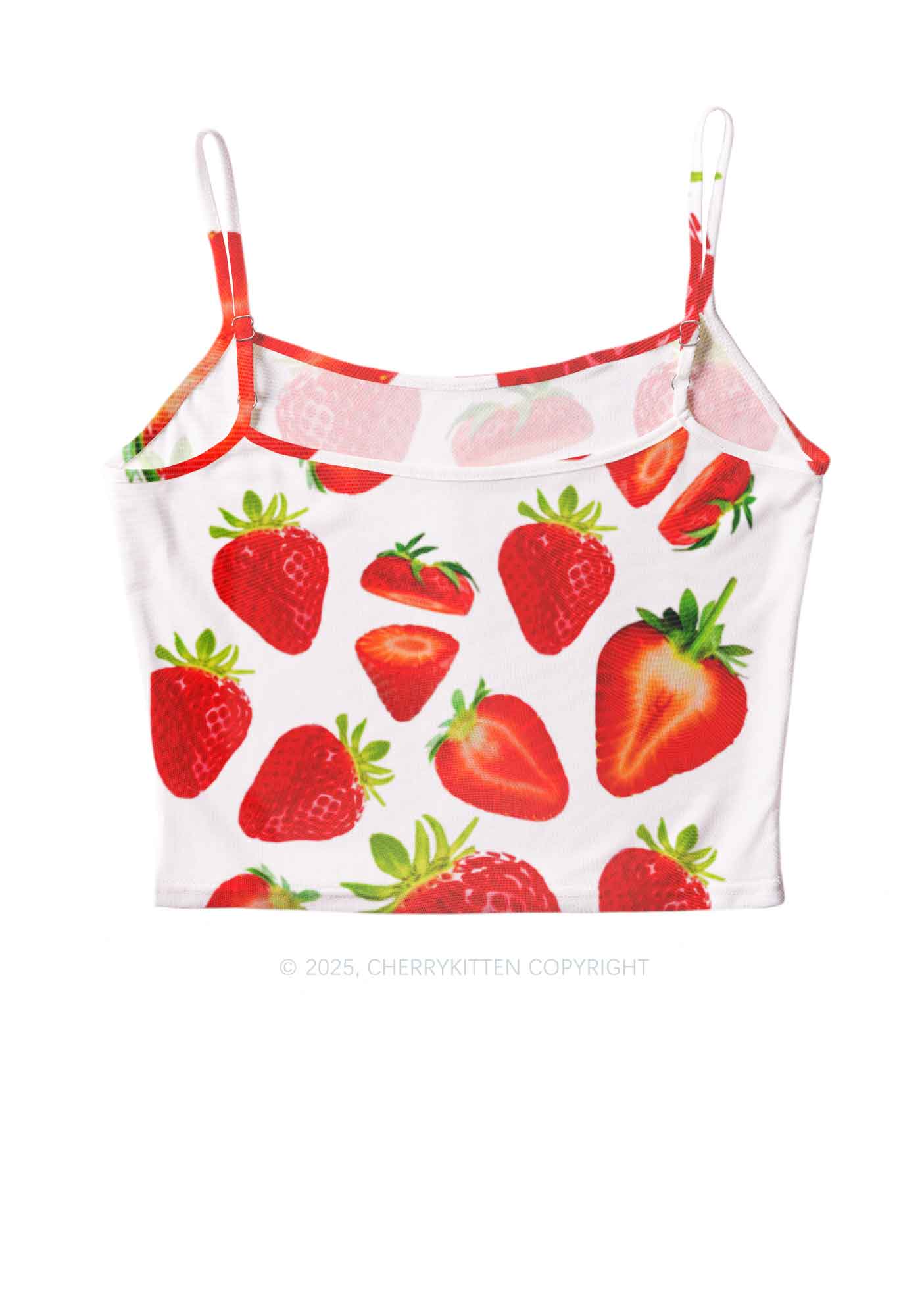 White Strawberry Y2K Mesh Cami Tank Cherrykitten - Image 2