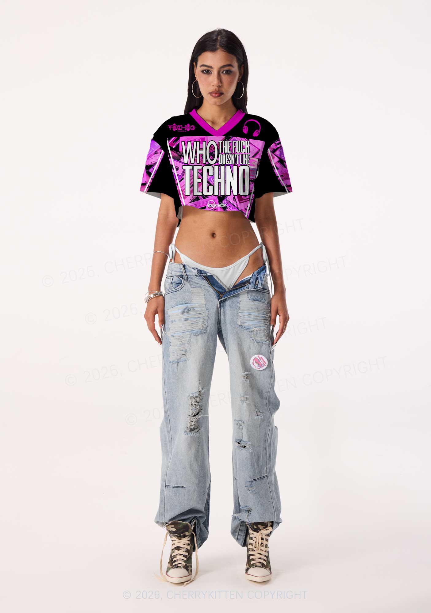 Who Doesnt Like Techno Y2K Crop Sport Jersey Shirts Cherrykitten - Image 2