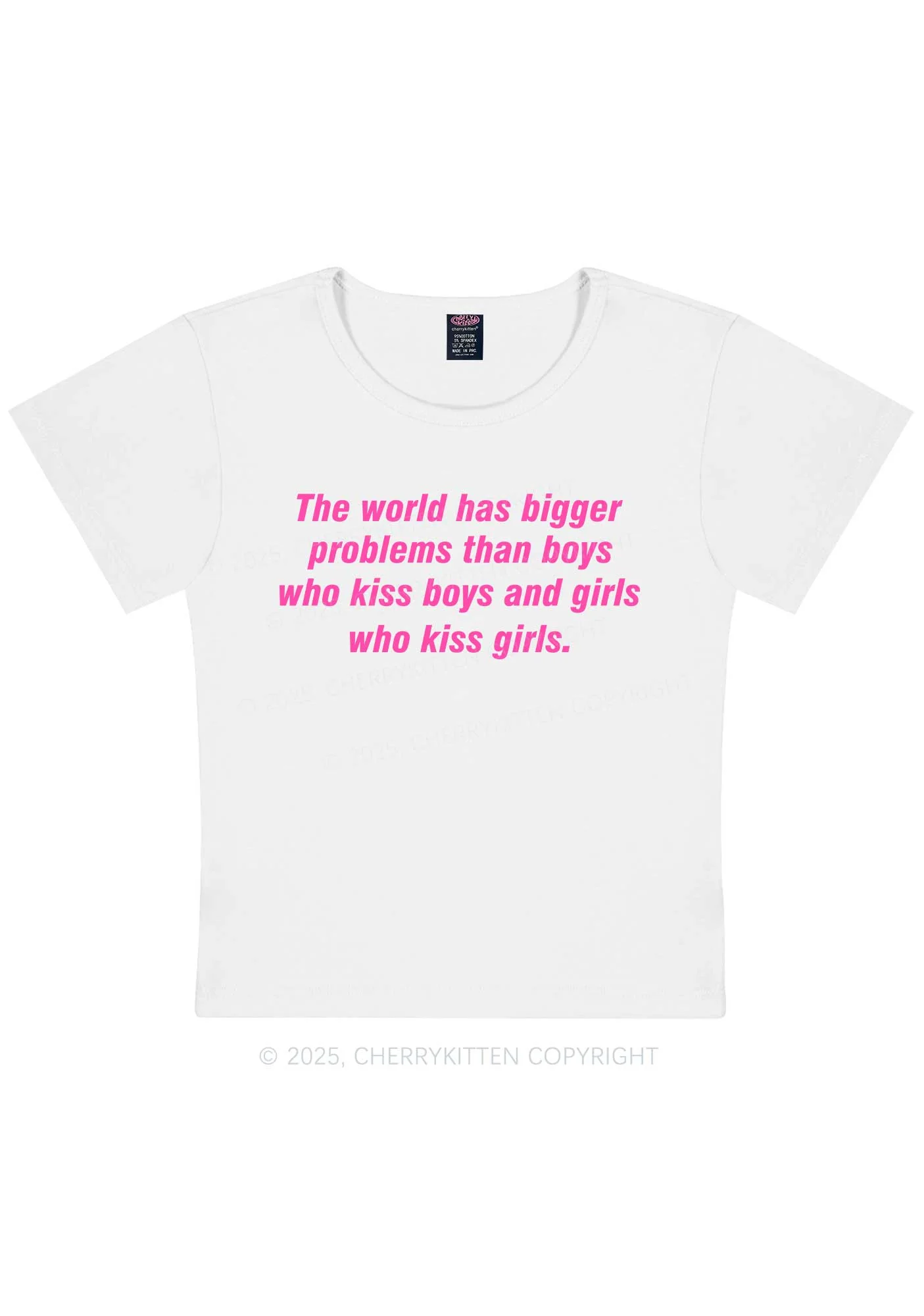 Who Kiss Girls Pride Y2K Baby Tee Cherrykitten - Image 4