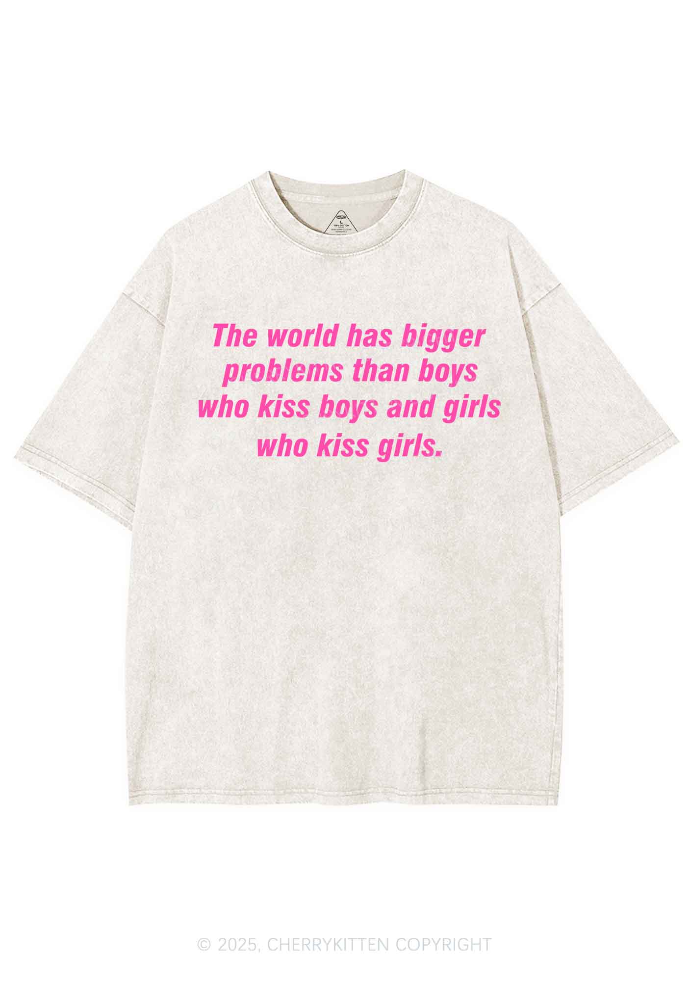 Who Kiss Girls Pride Y2K Shirts Washed Tee Cherrykitten - Image 4