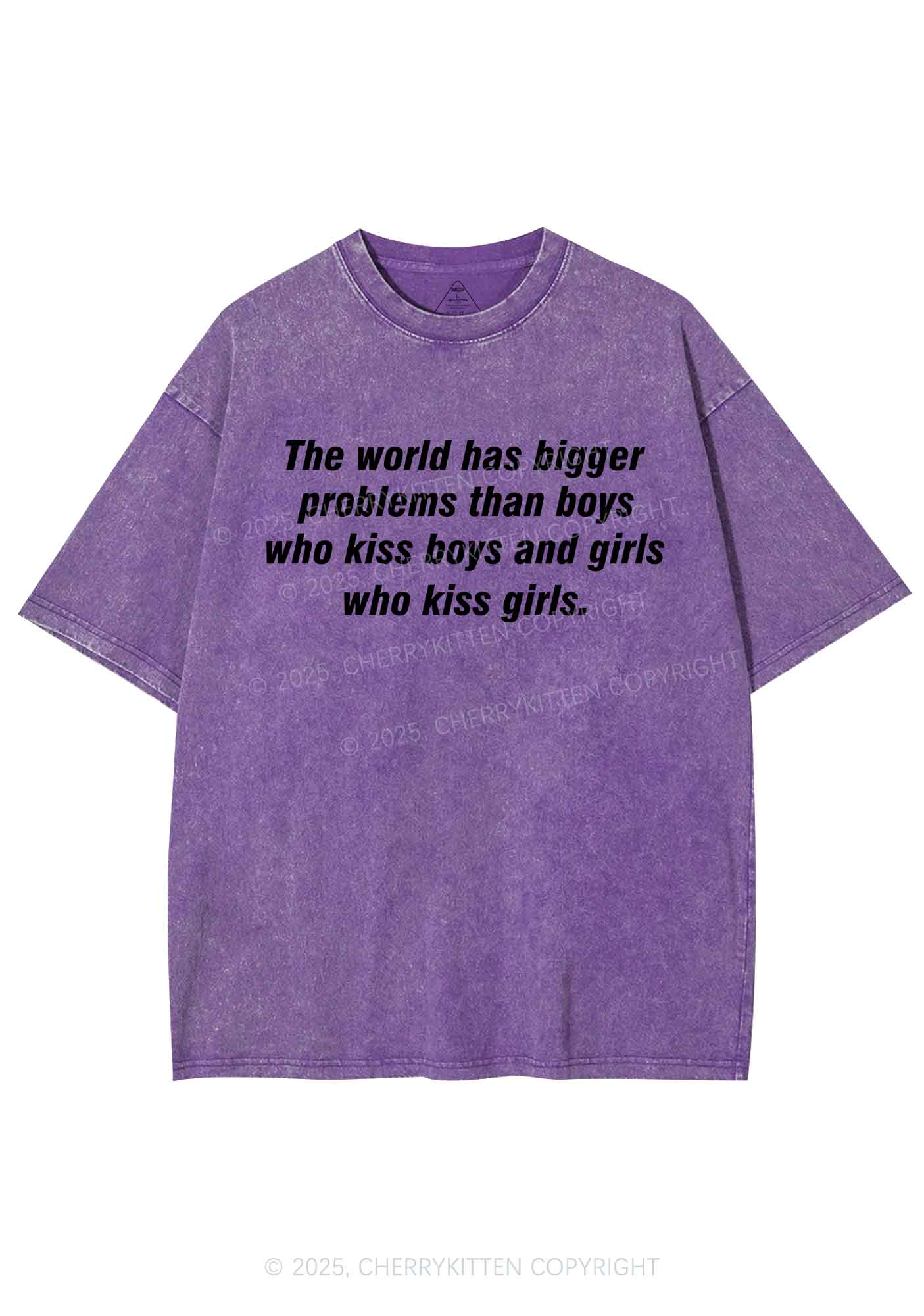 Who Kiss Girls Pride Y2K Shirts Washed Tee Cherrykitten - Image 5
