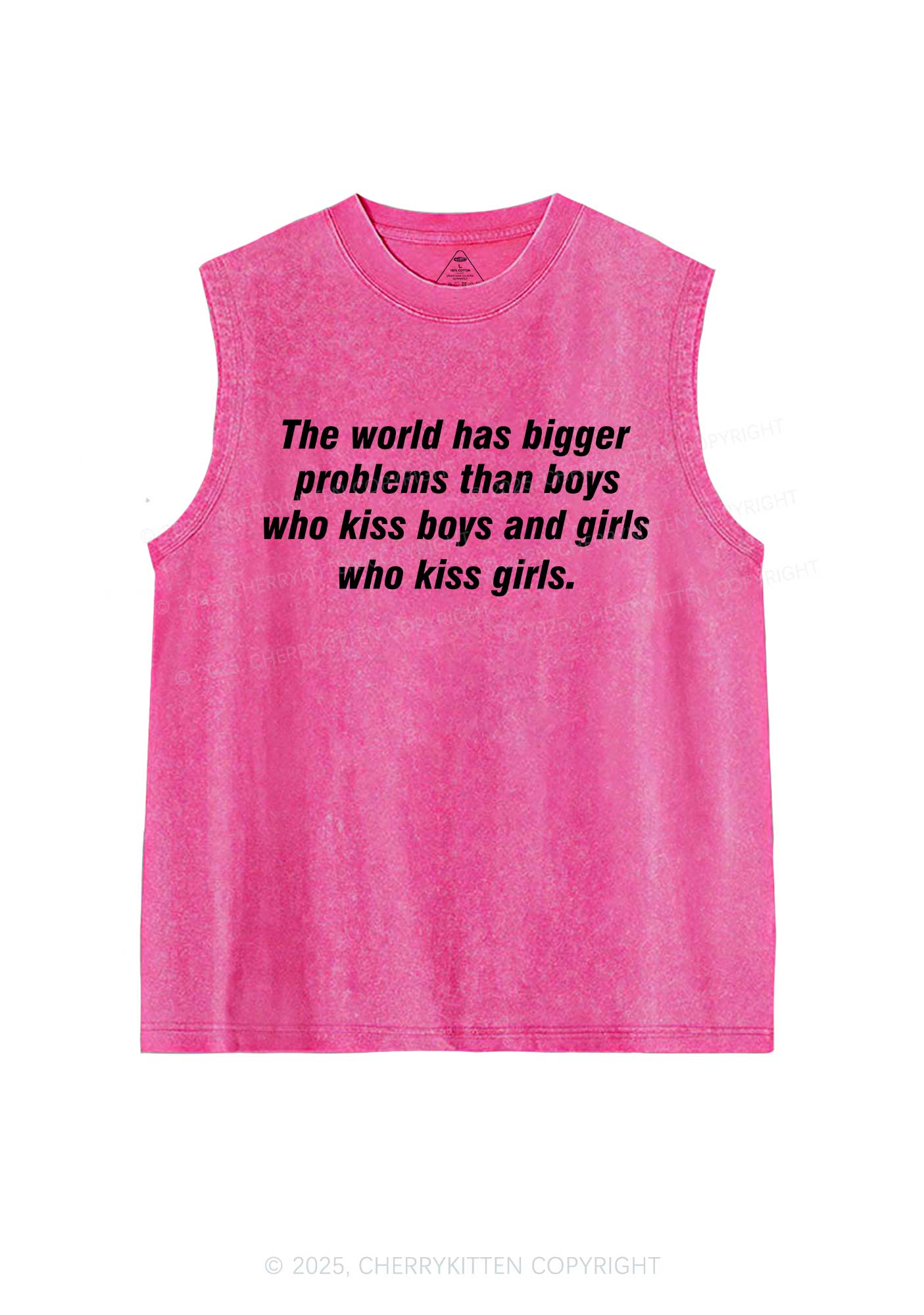 Who Kiss Girls Pride Y2K Washed Muscle Tank Cherrykitten - Image 3