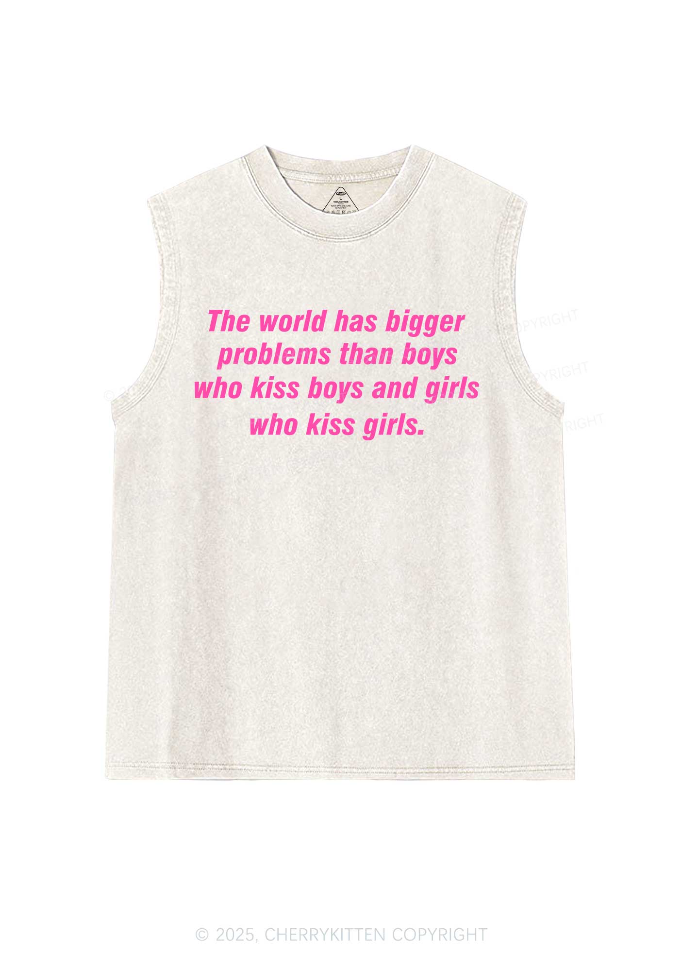 Who Kiss Girls Pride Y2K Washed Muscle Tank Cherrykitten - Image 4
