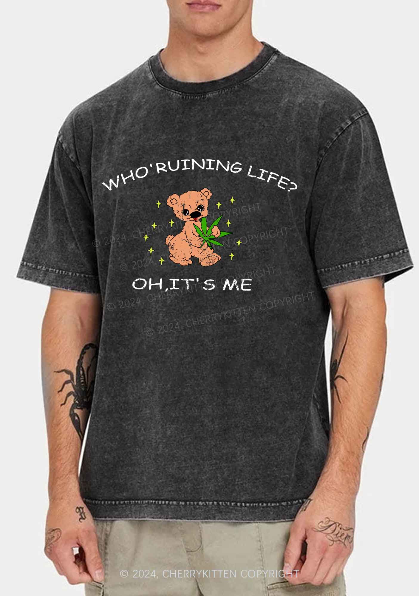 Who' Ruining Life Y2K Washed Tee Cherrykitten - Image 2